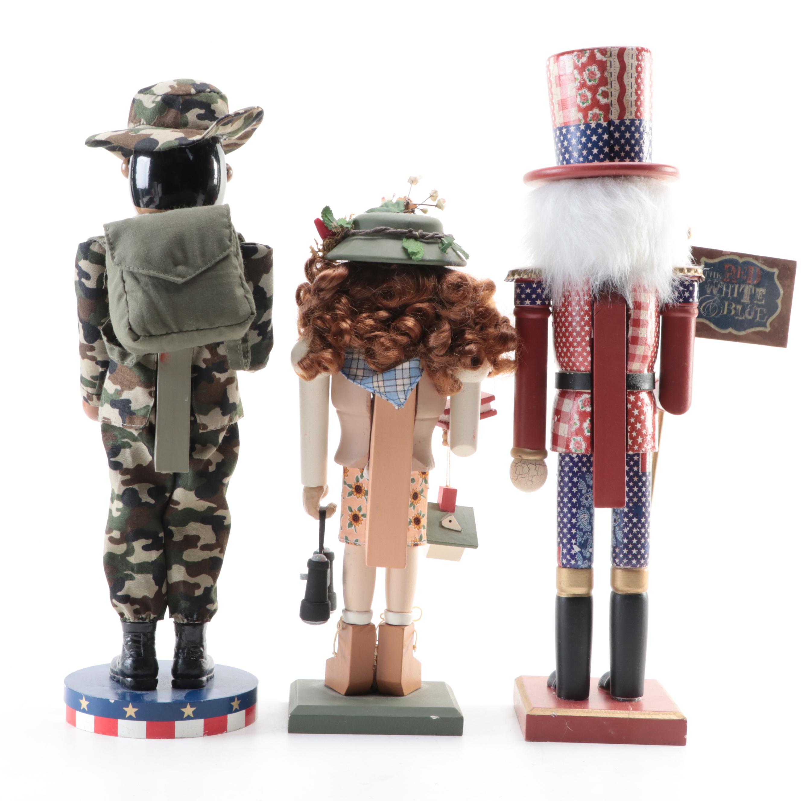 Terry's Village Fisherman,  Fourth of July, Bird Watcher, Military Nutcrackers