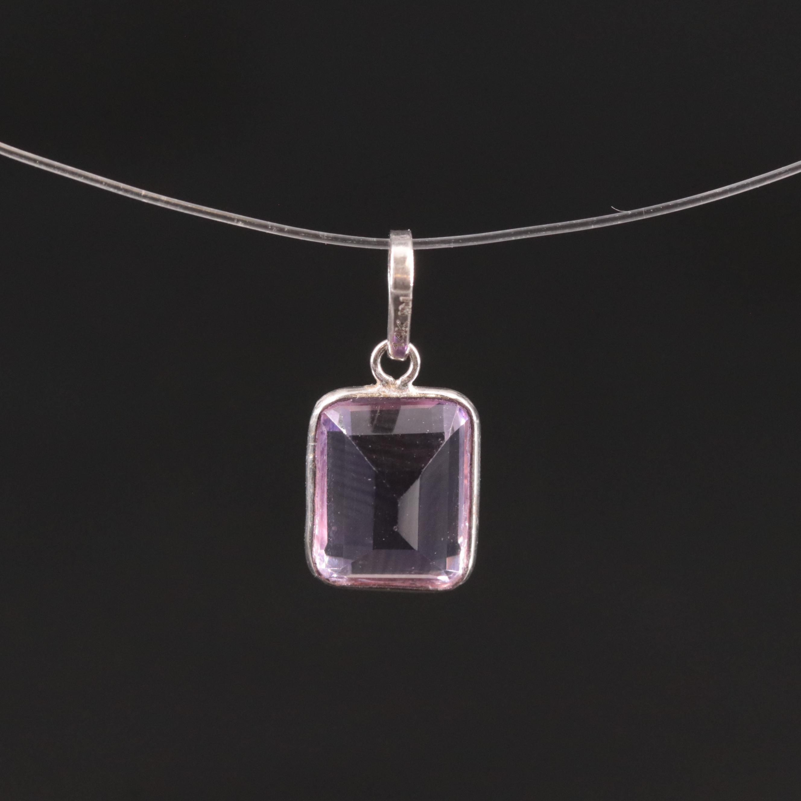 14K Rectangular Amethyst Pendant
