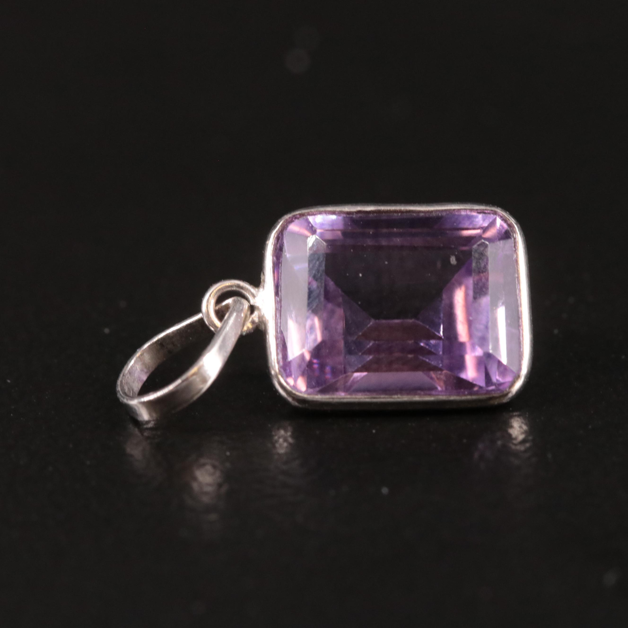 14K Rectangular Amethyst Pendant