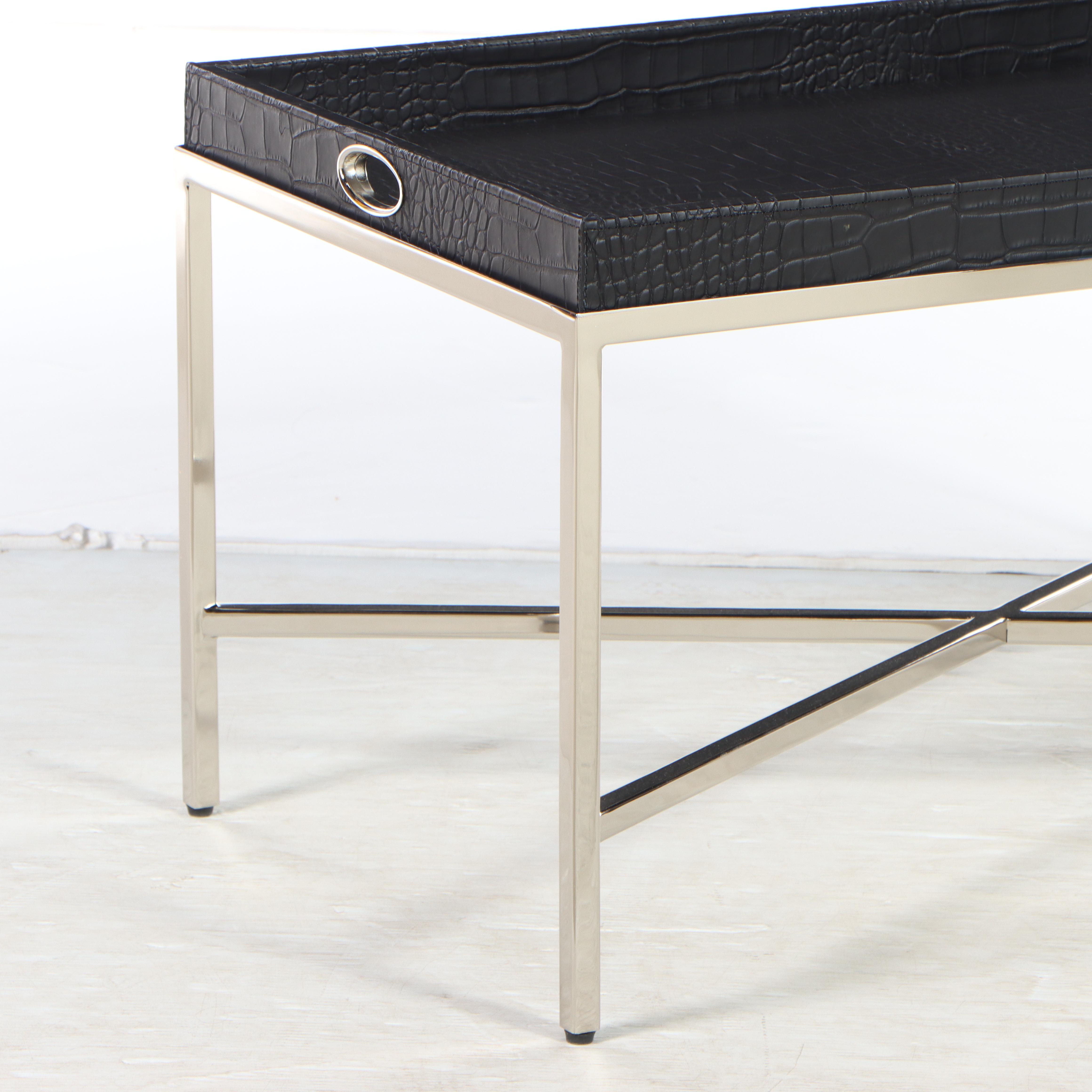 Ethan Allen Faux Alligator and Chrome Tray-Top Cocktail Table