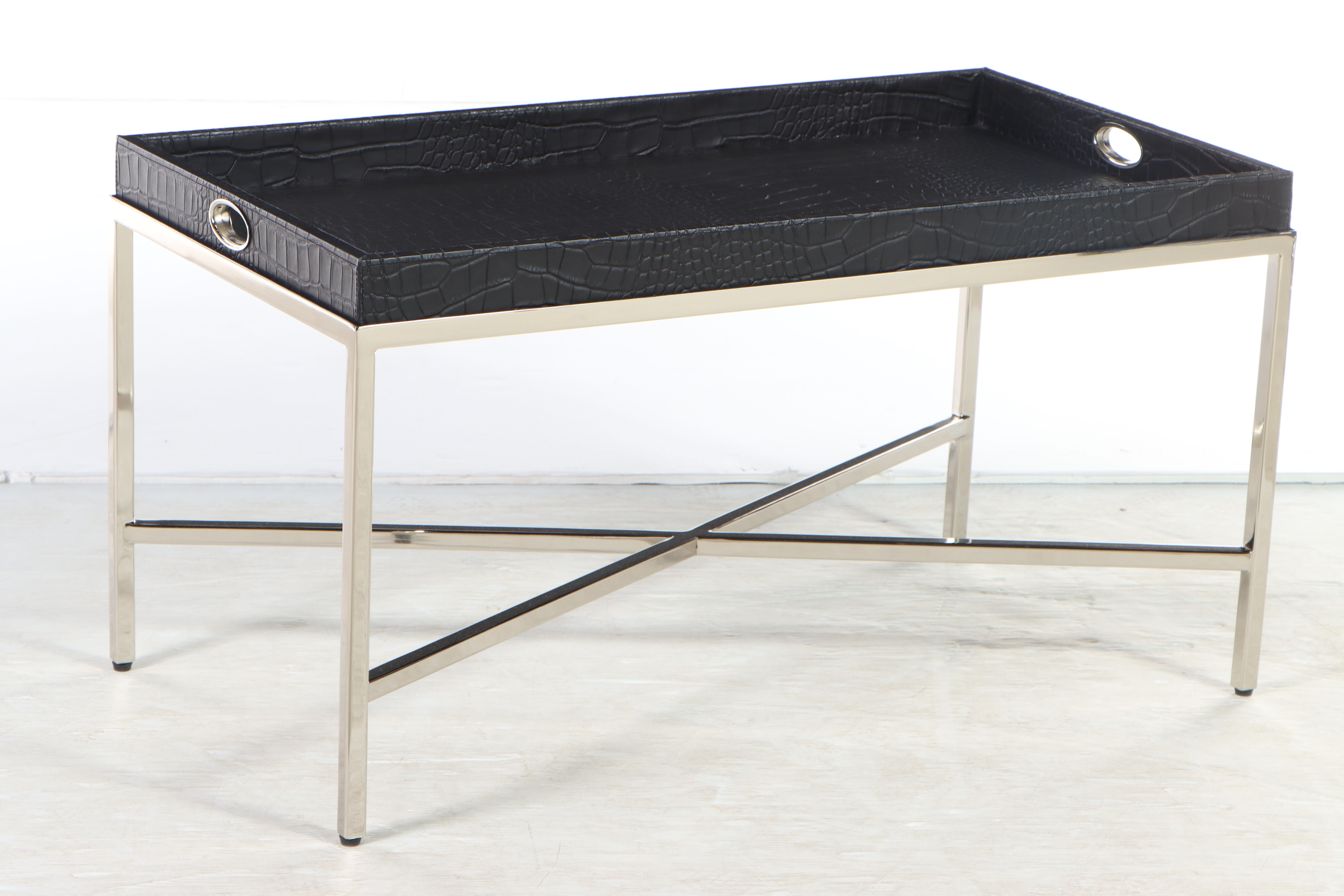 Ethan Allen Faux Alligator and Chrome Tray-Top Cocktail Table