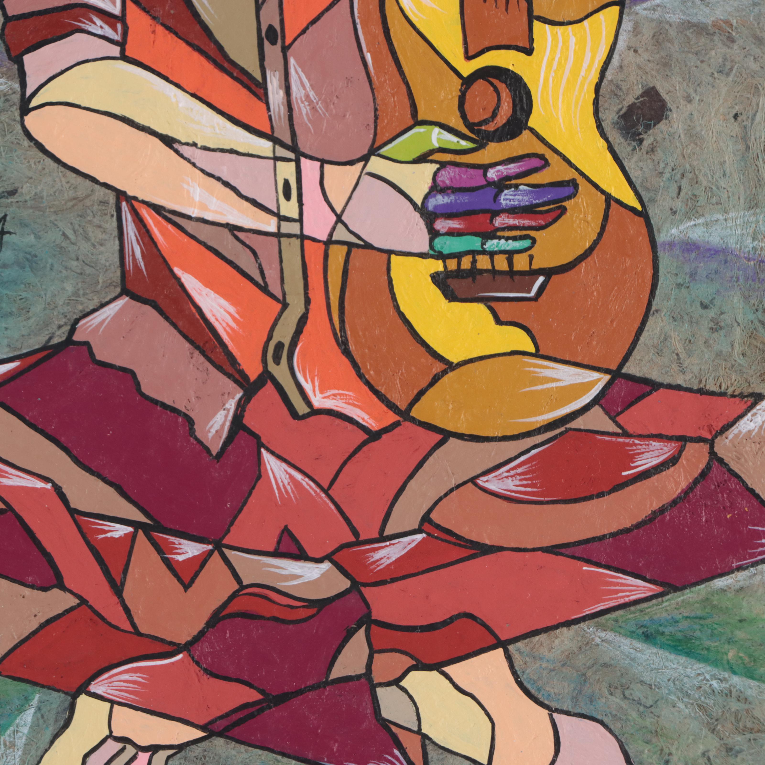 Ricardo Maya Figurative Mixed Media Painting of Musician, 21st Century
