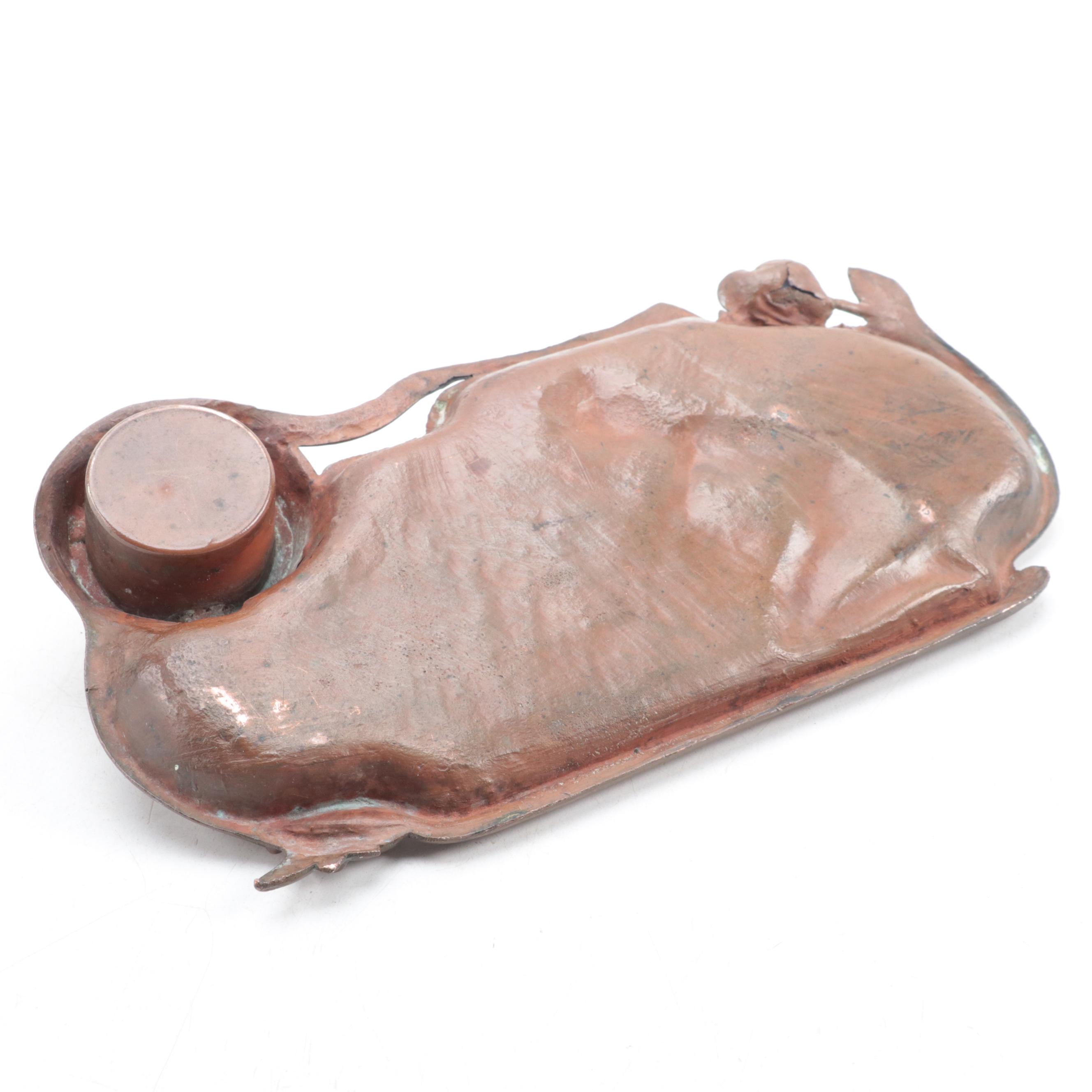 Art Nouveau Spelter Inkwell with Copper Patination Finish, Early 20th Century