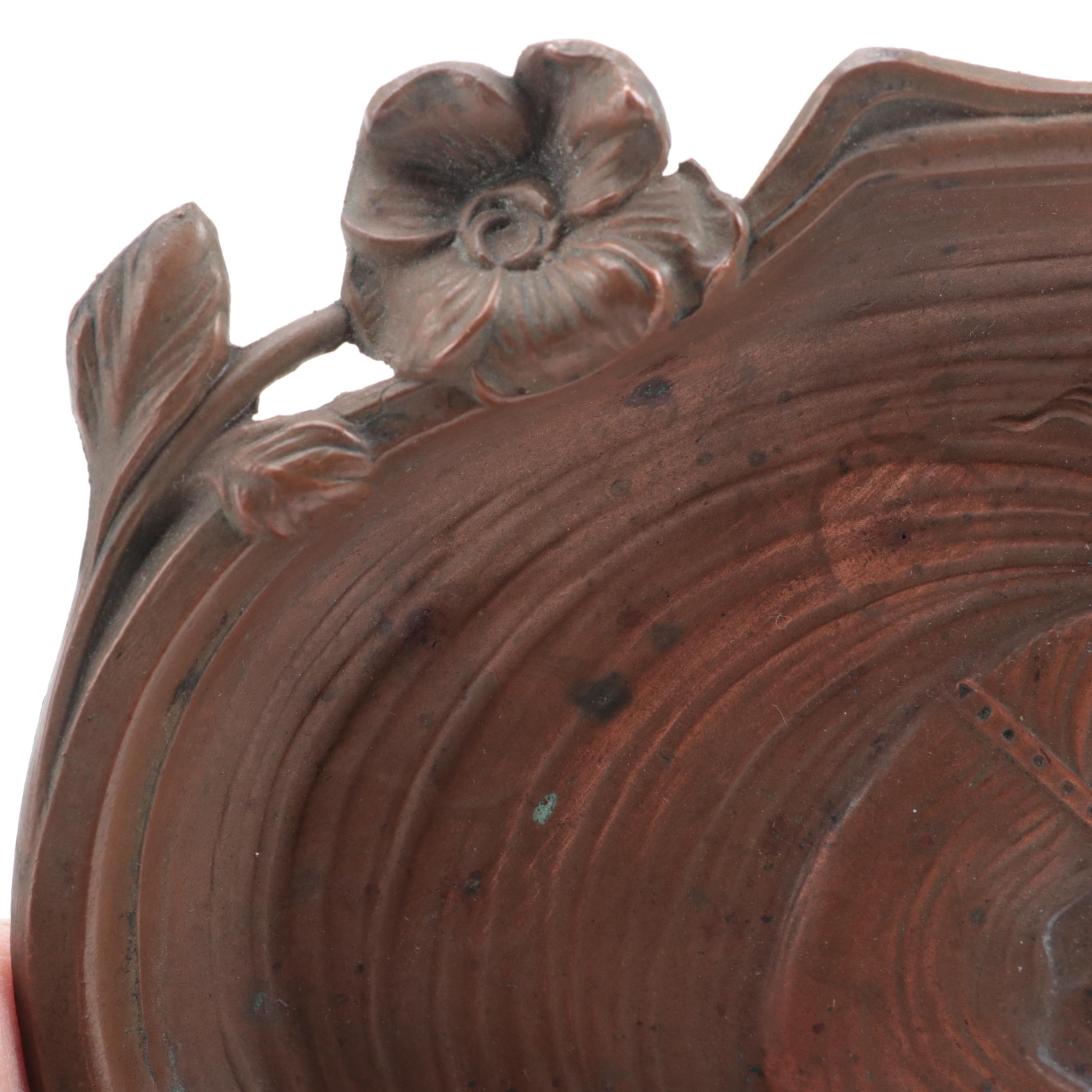 Art Nouveau Spelter Inkwell with Copper Patination Finish, Early 20th Century