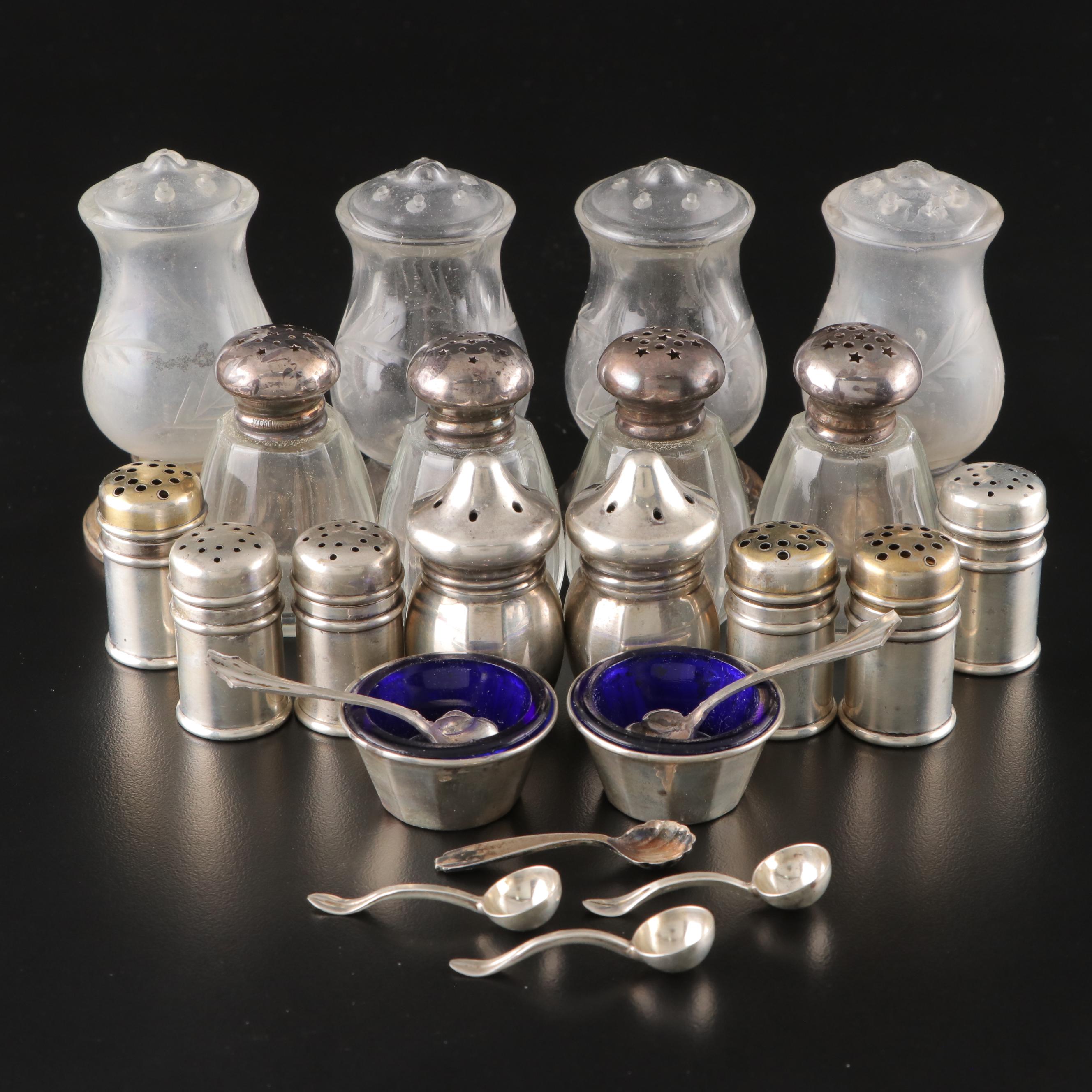 Gorham with Other Sterling Silver and Glass Shakers and Salt Cellars with Spoons