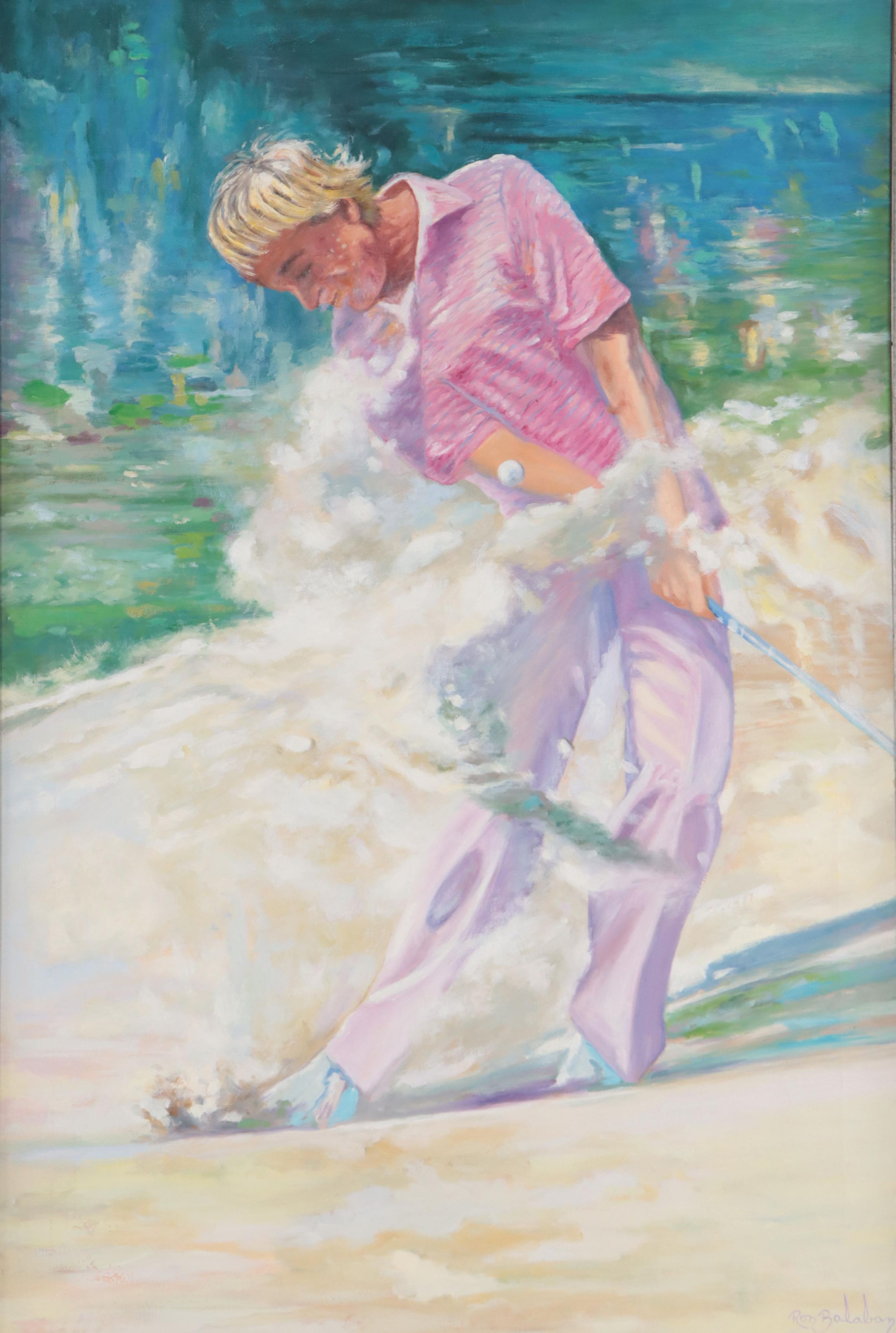 Ron Balaban Oil Painting of a Golfer, Late 20th Century
