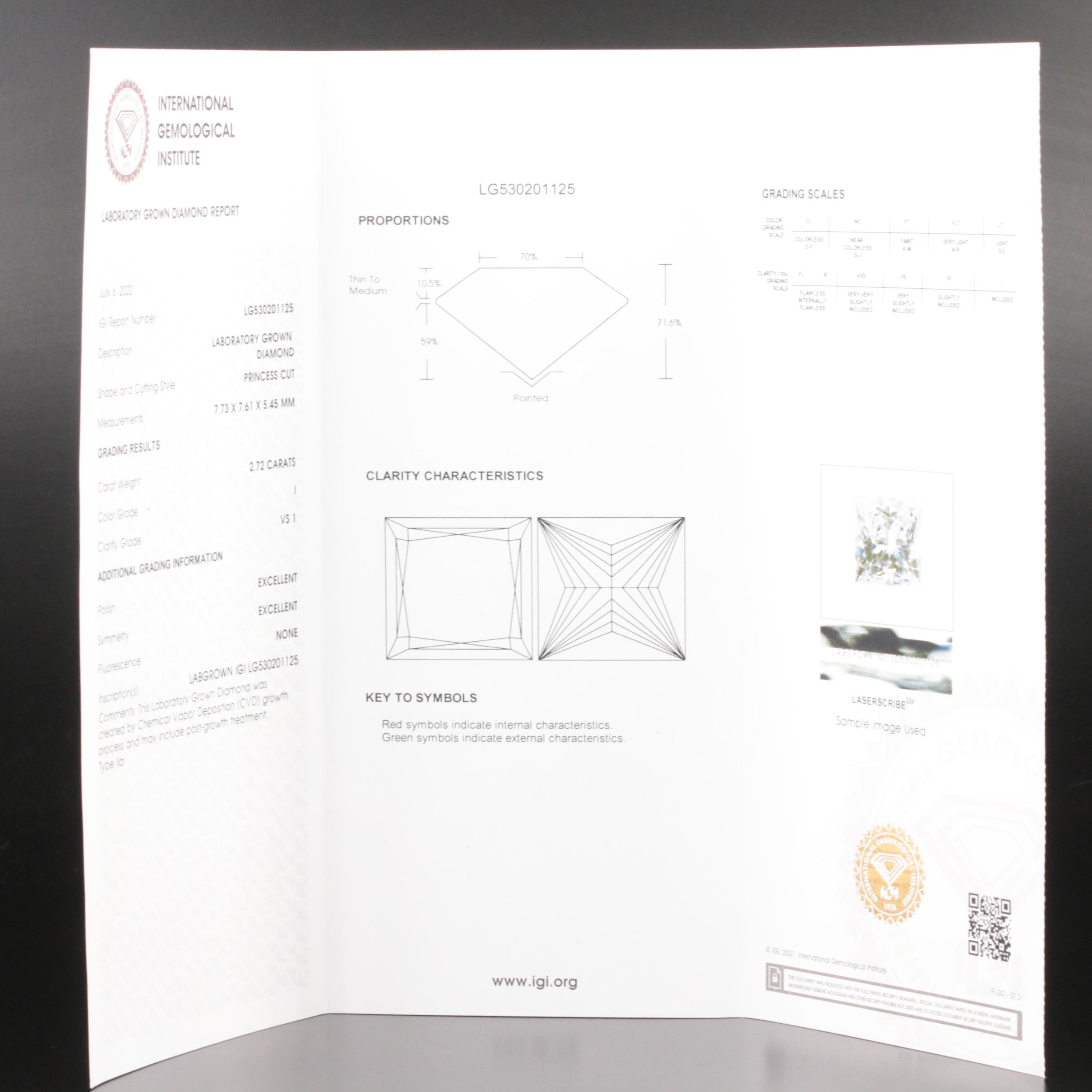 14K 3.12 CTW Lab Grown Diamond Ring with Platinum Head and IGI Report