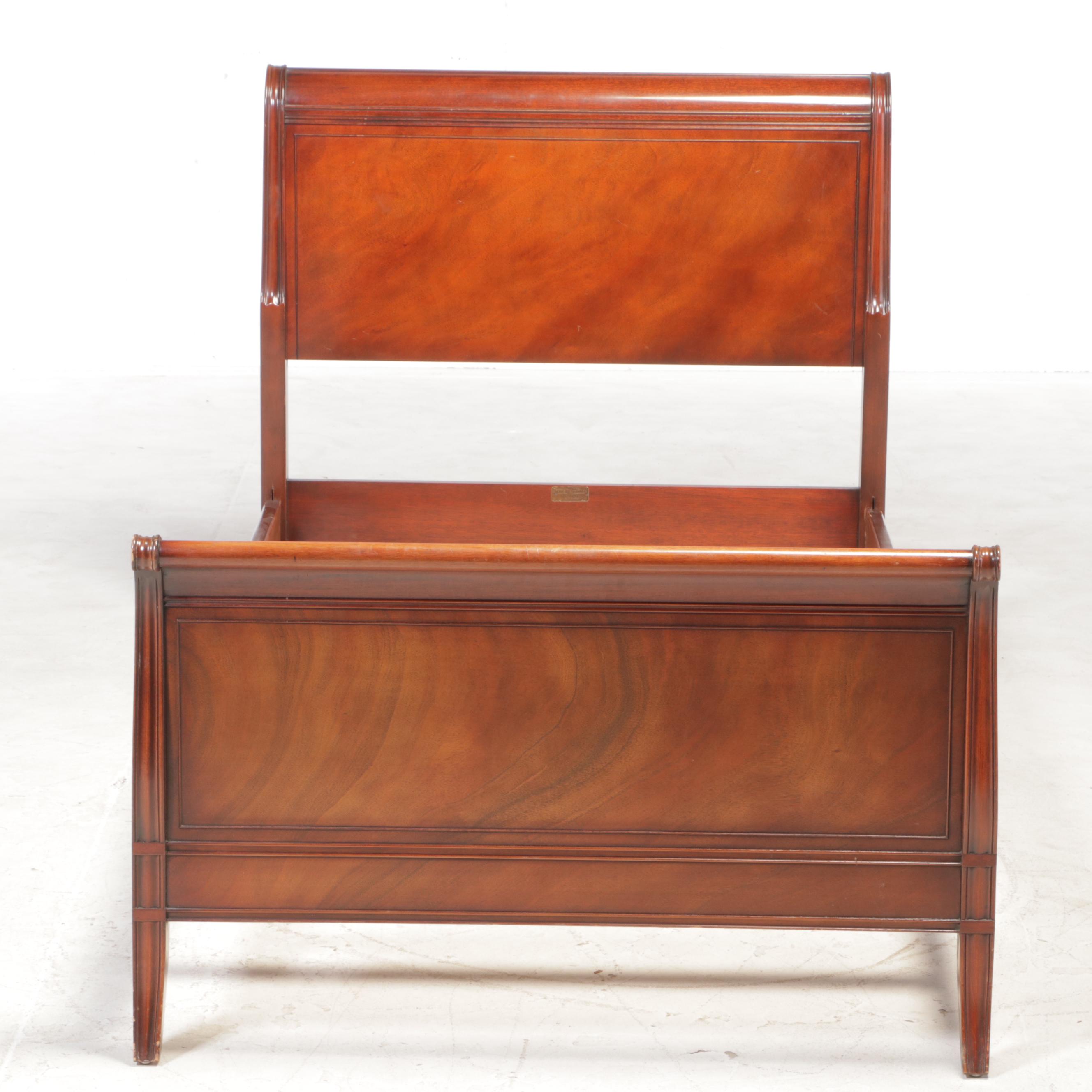 Pair of Fallon & Hellen of Baltimore Mahogany Twin Size Sleigh Beds, circa 1940