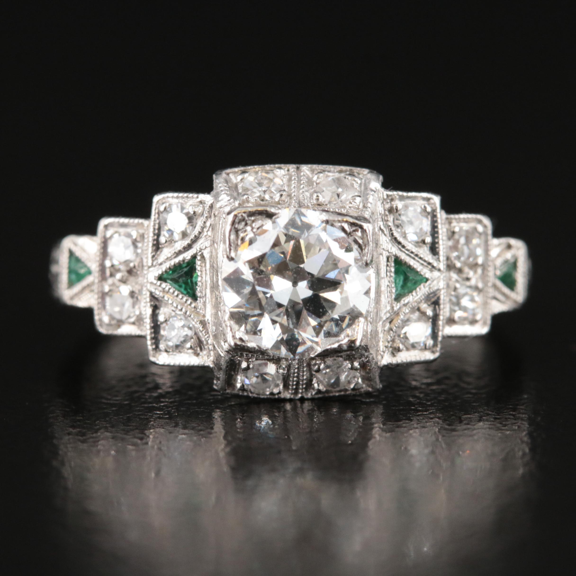 Art Deco Platinum Diamond and Glass Ring