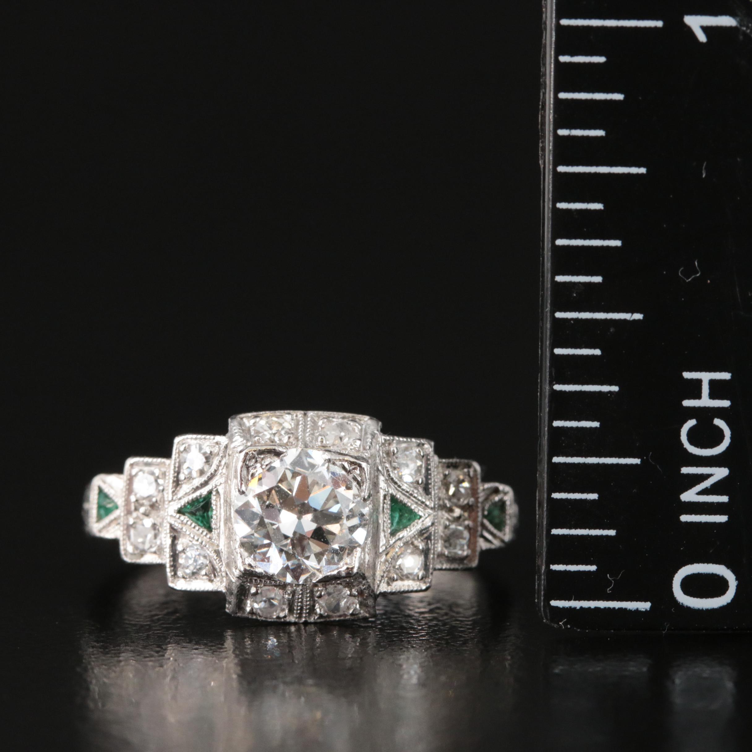 Art Deco Platinum Diamond and Glass Ring