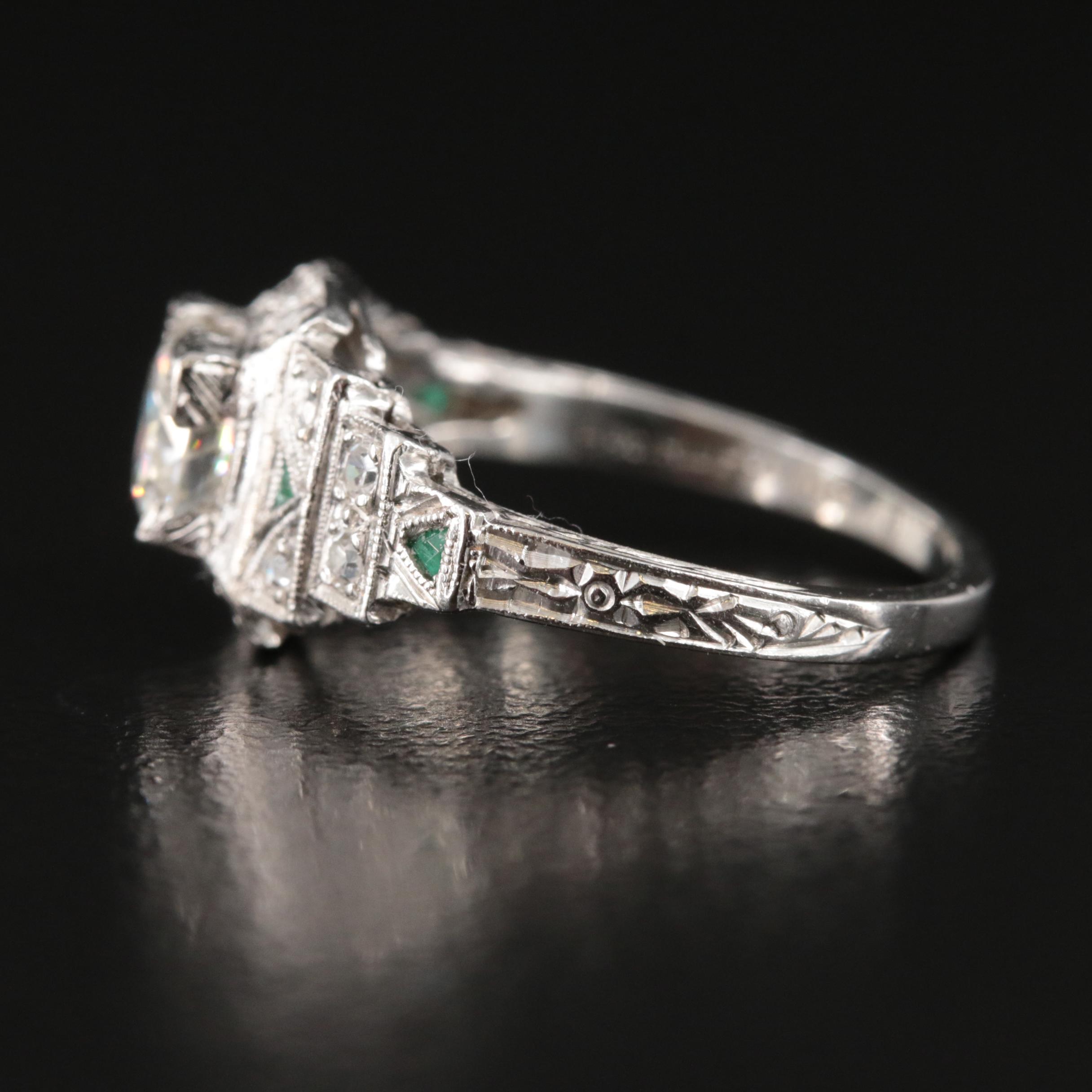Art Deco Platinum Diamond and Glass Ring