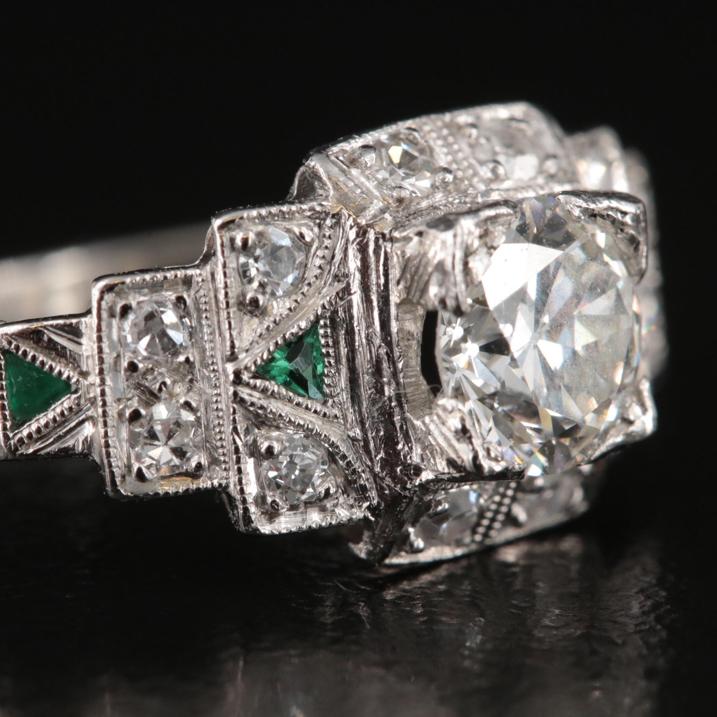 Art Deco Platinum Diamond and Glass Ring