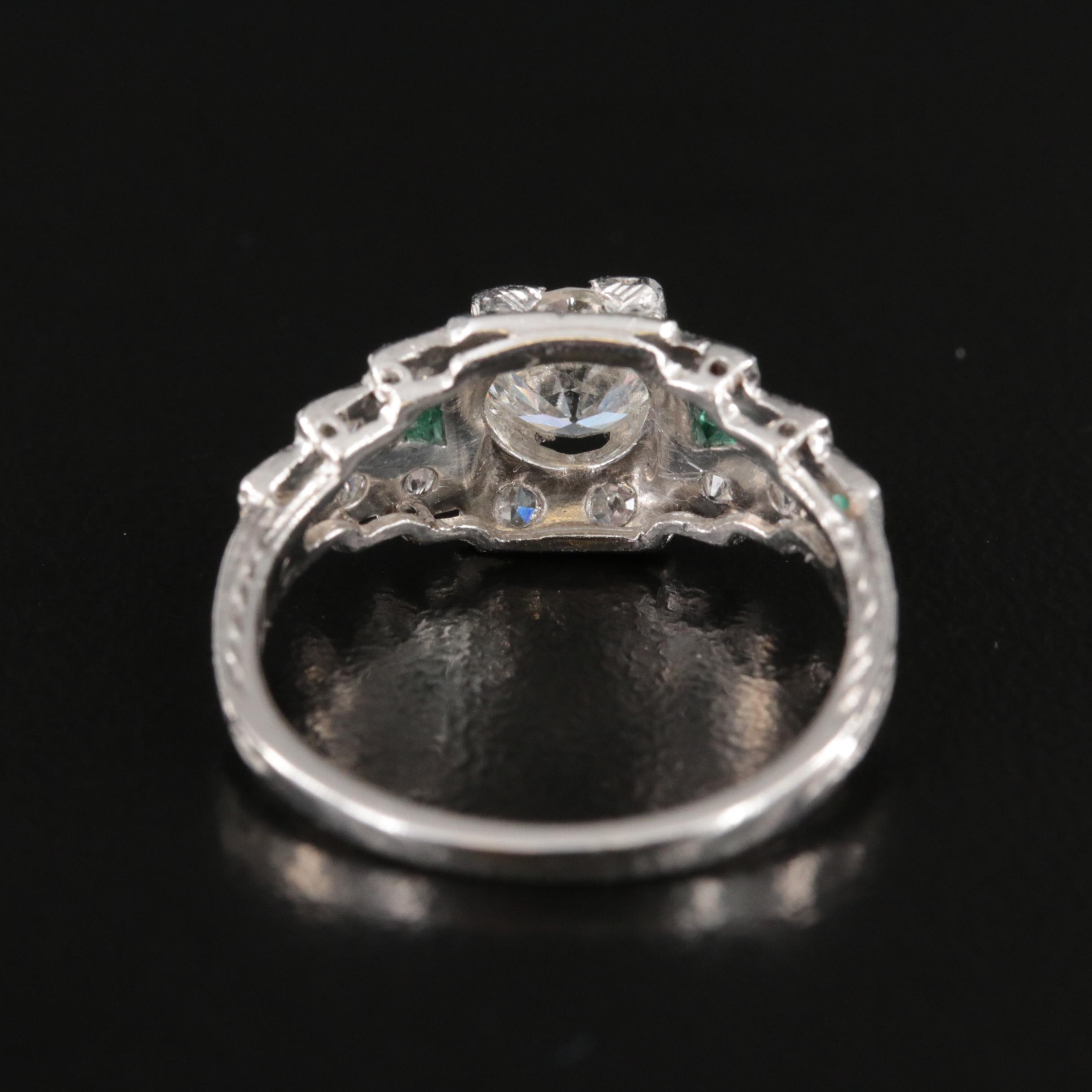 Art Deco Platinum Diamond and Glass Ring