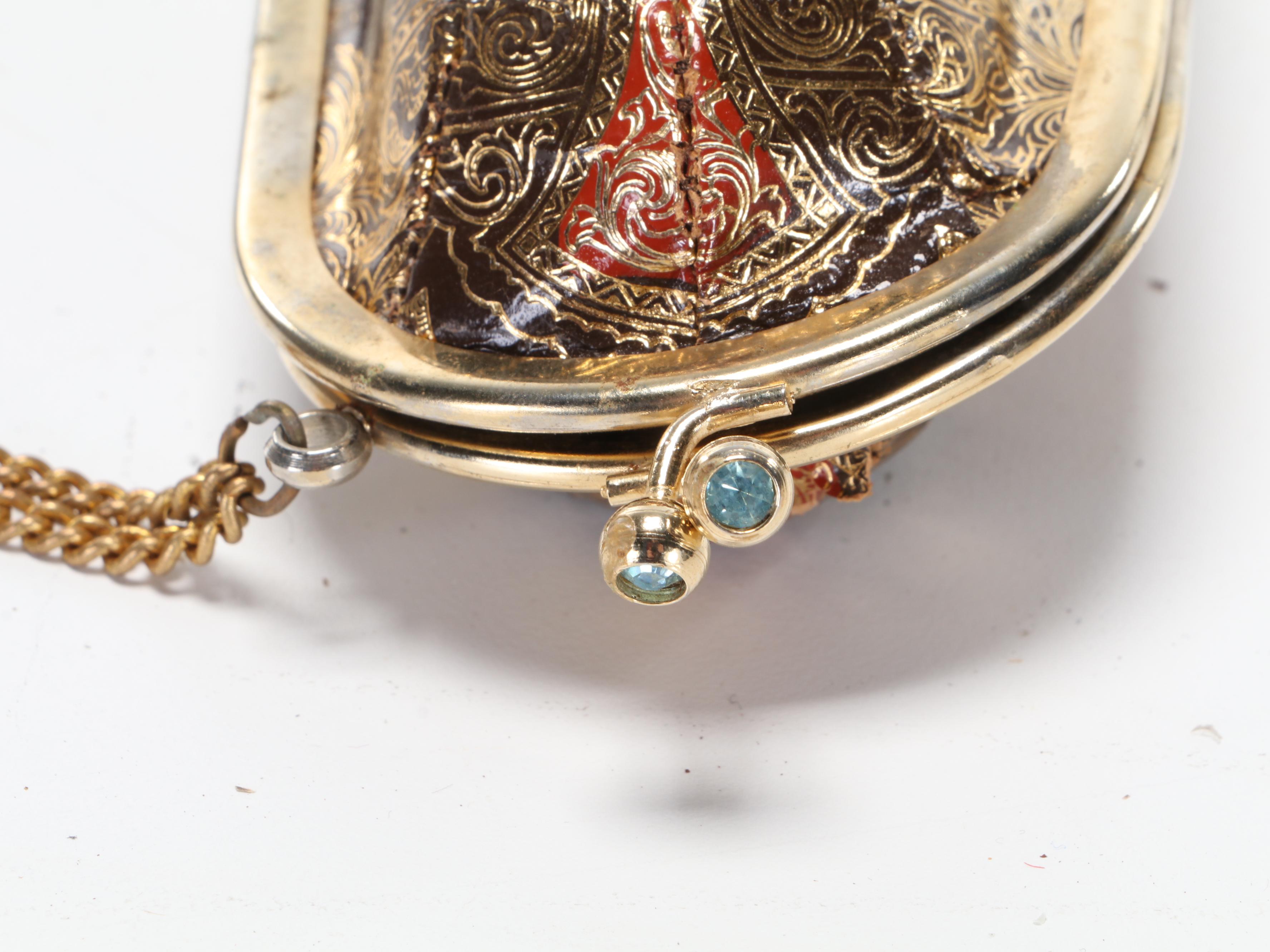 Vintage Umbrella in Embossed Leather Case with Embellished Kiss Lock Clasp