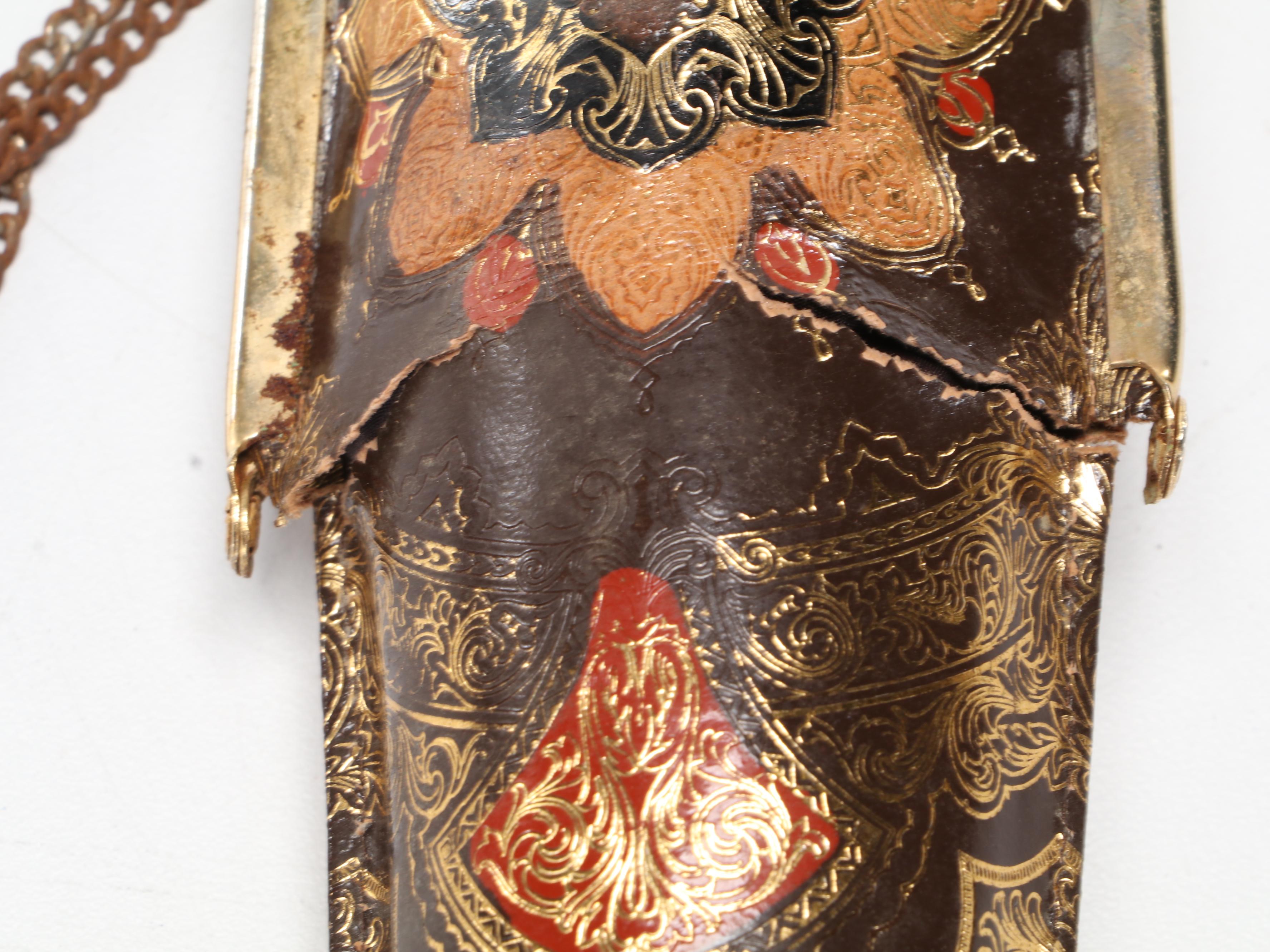 Vintage Umbrella in Embossed Leather Case with Embellished Kiss Lock Clasp