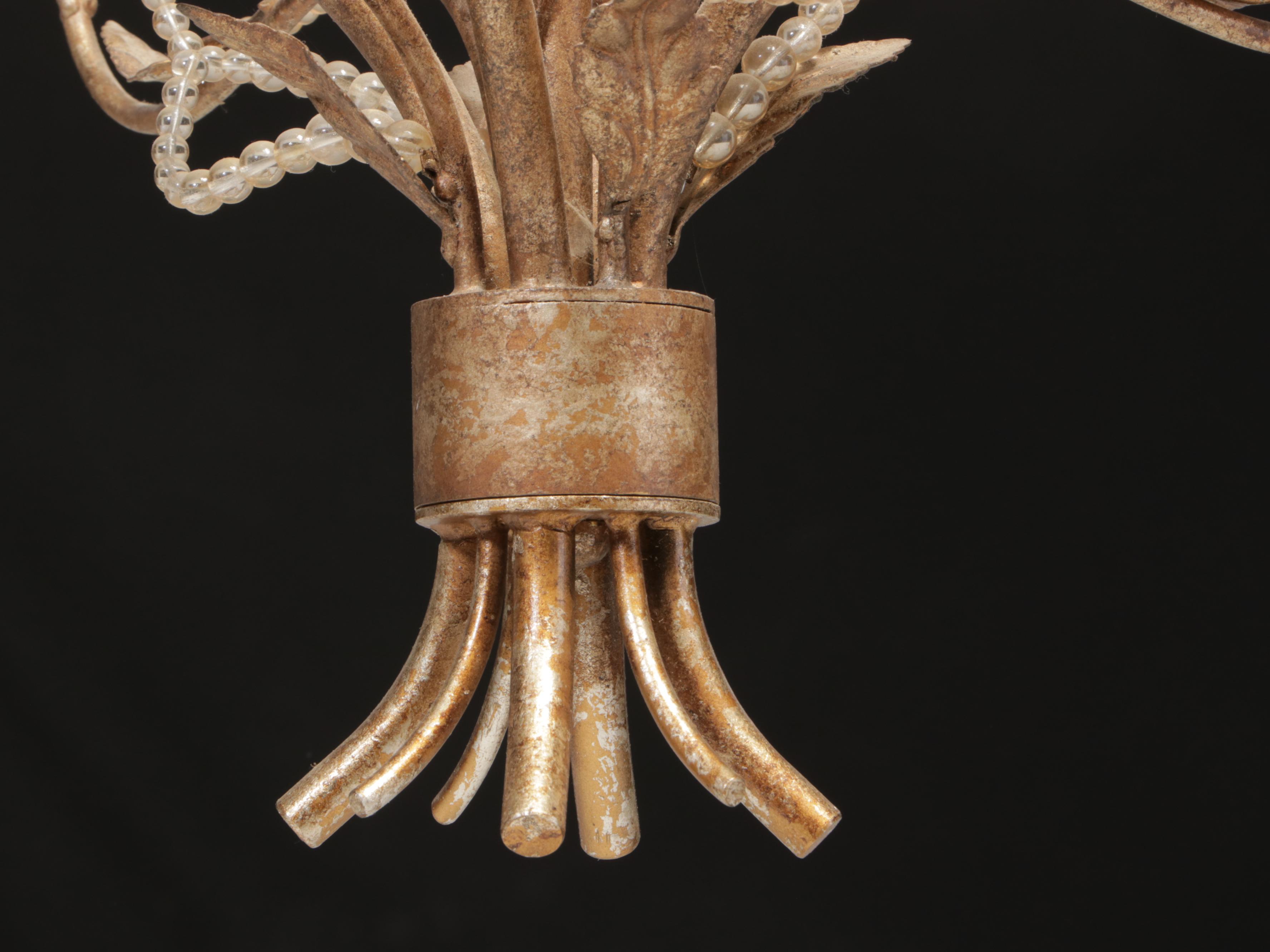 Italianate Style Patinated Metal Four-Light Chandelier with Beaded Accents