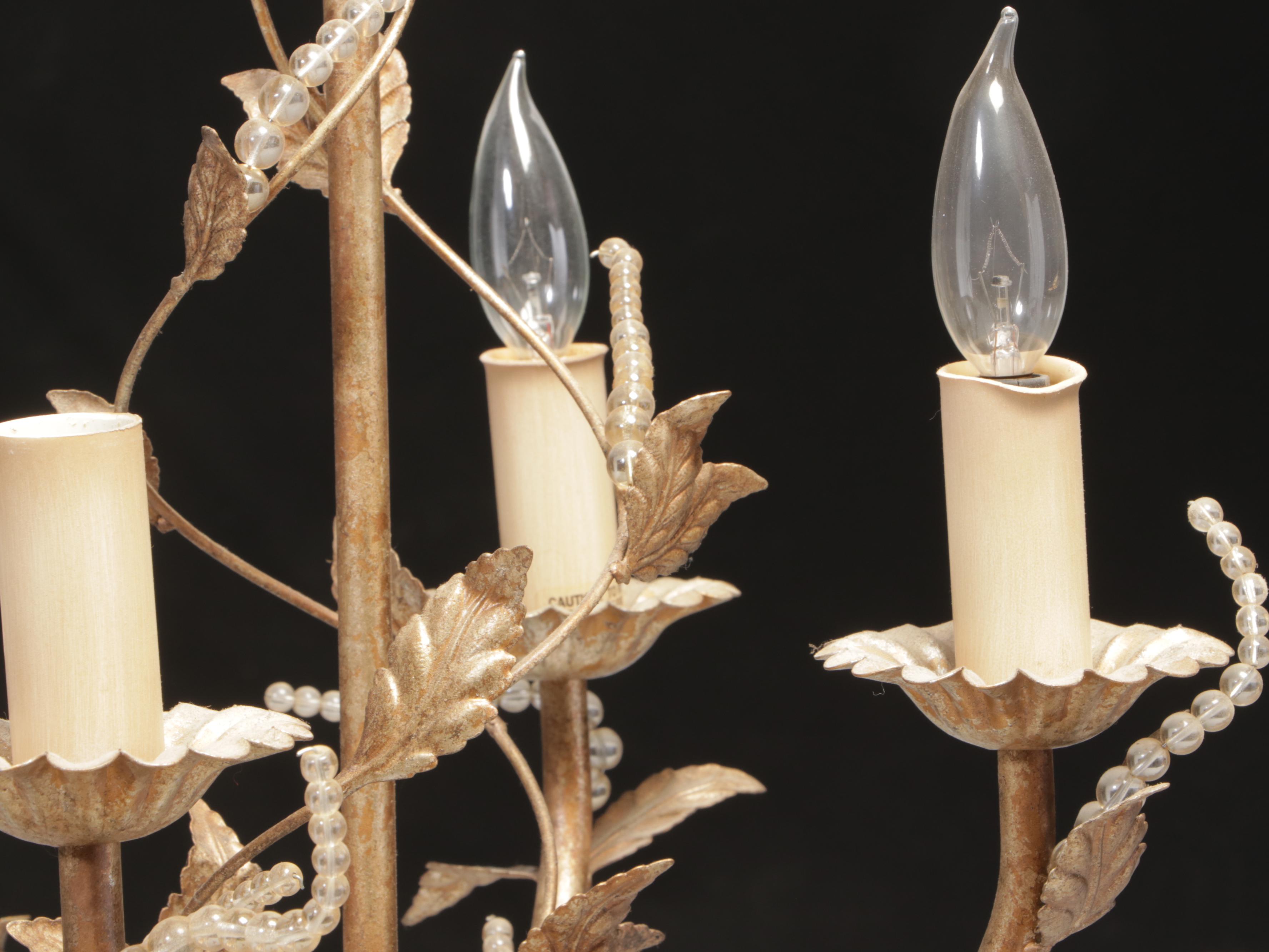 Italianate Style Patinated Metal Four-Light Chandelier with Beaded Accents