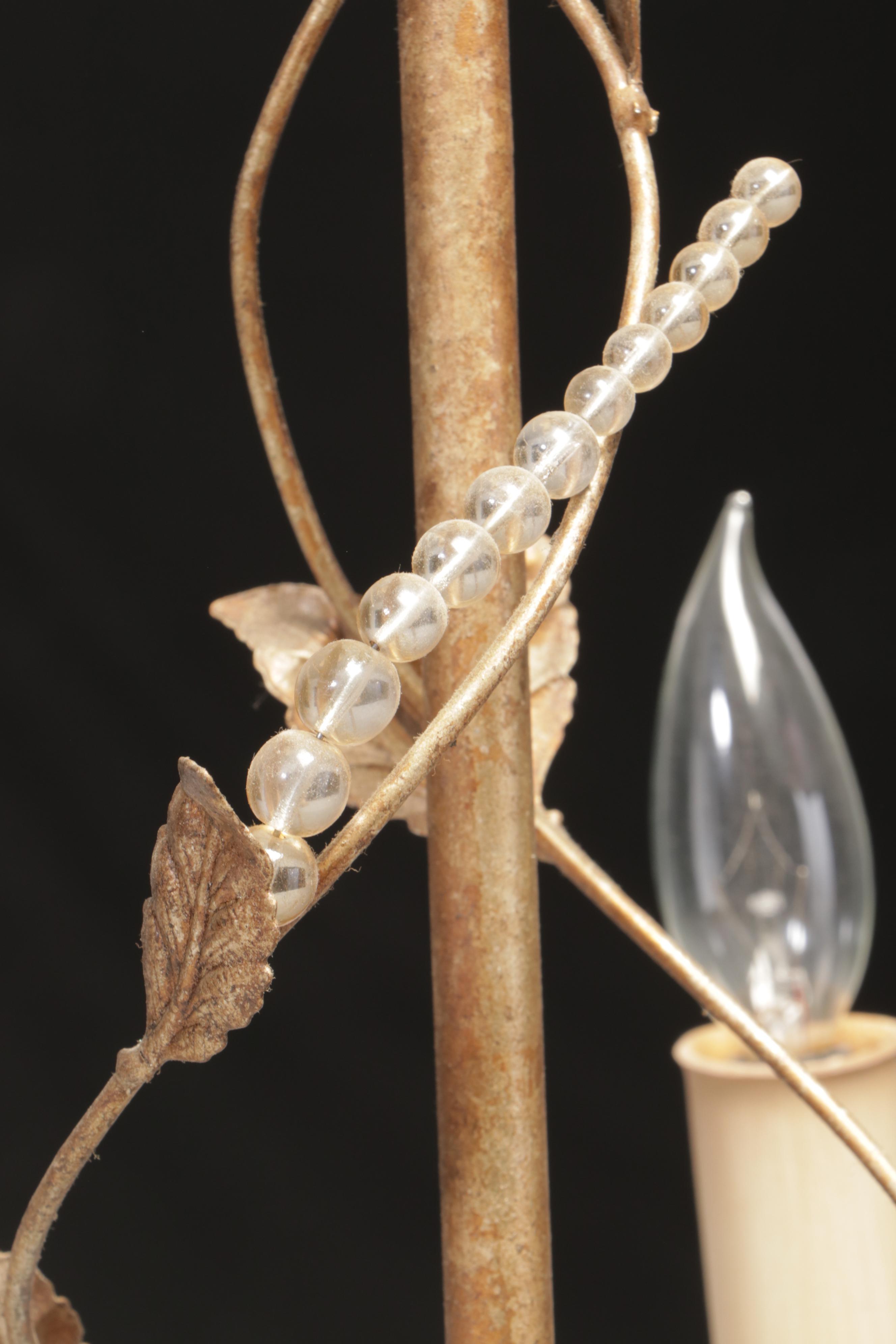 Italianate Style Patinated Metal Four-Light Chandelier with Beaded Accents