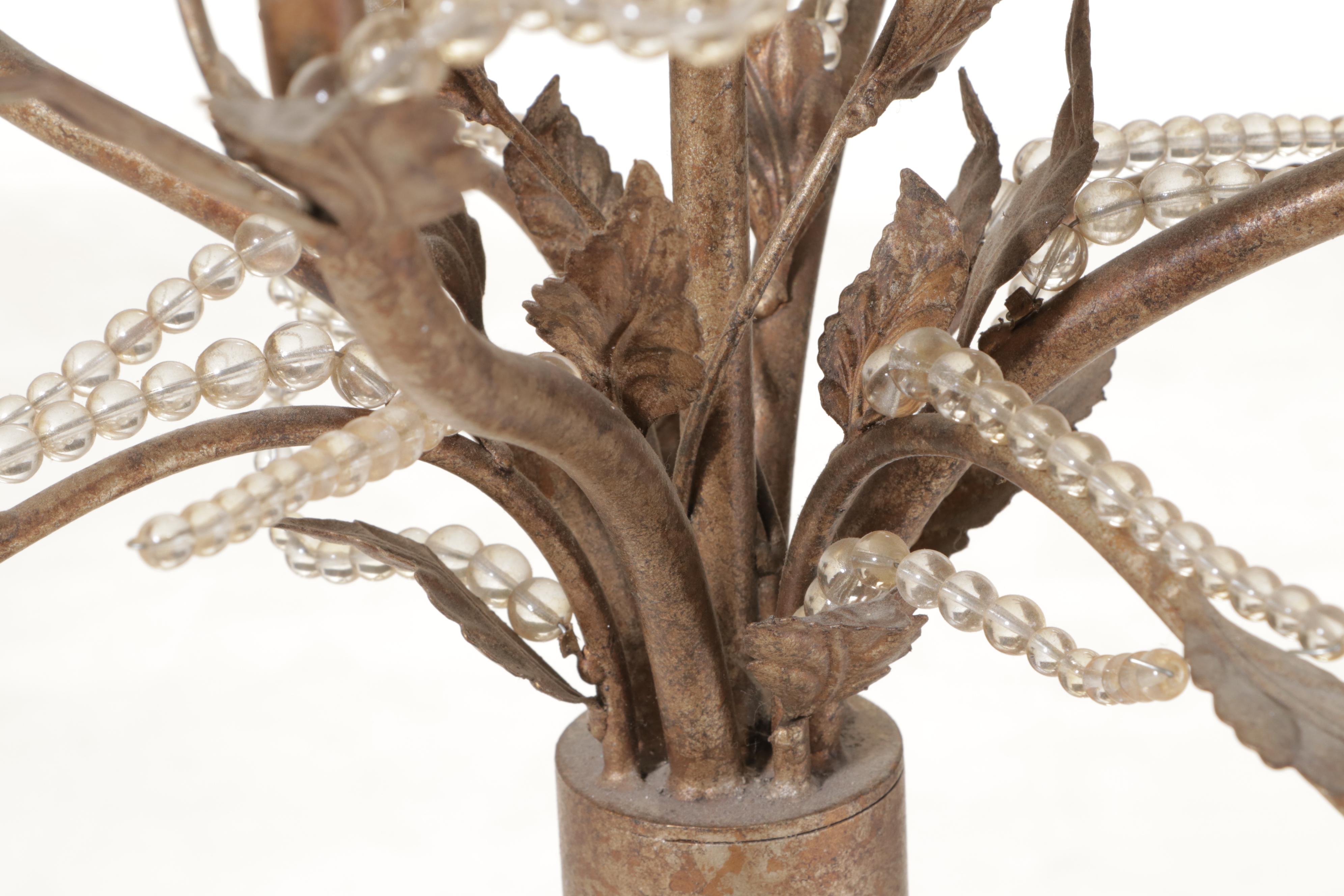 Italianate Style Patinated Metal Four-Light Chandelier with Beaded Accents