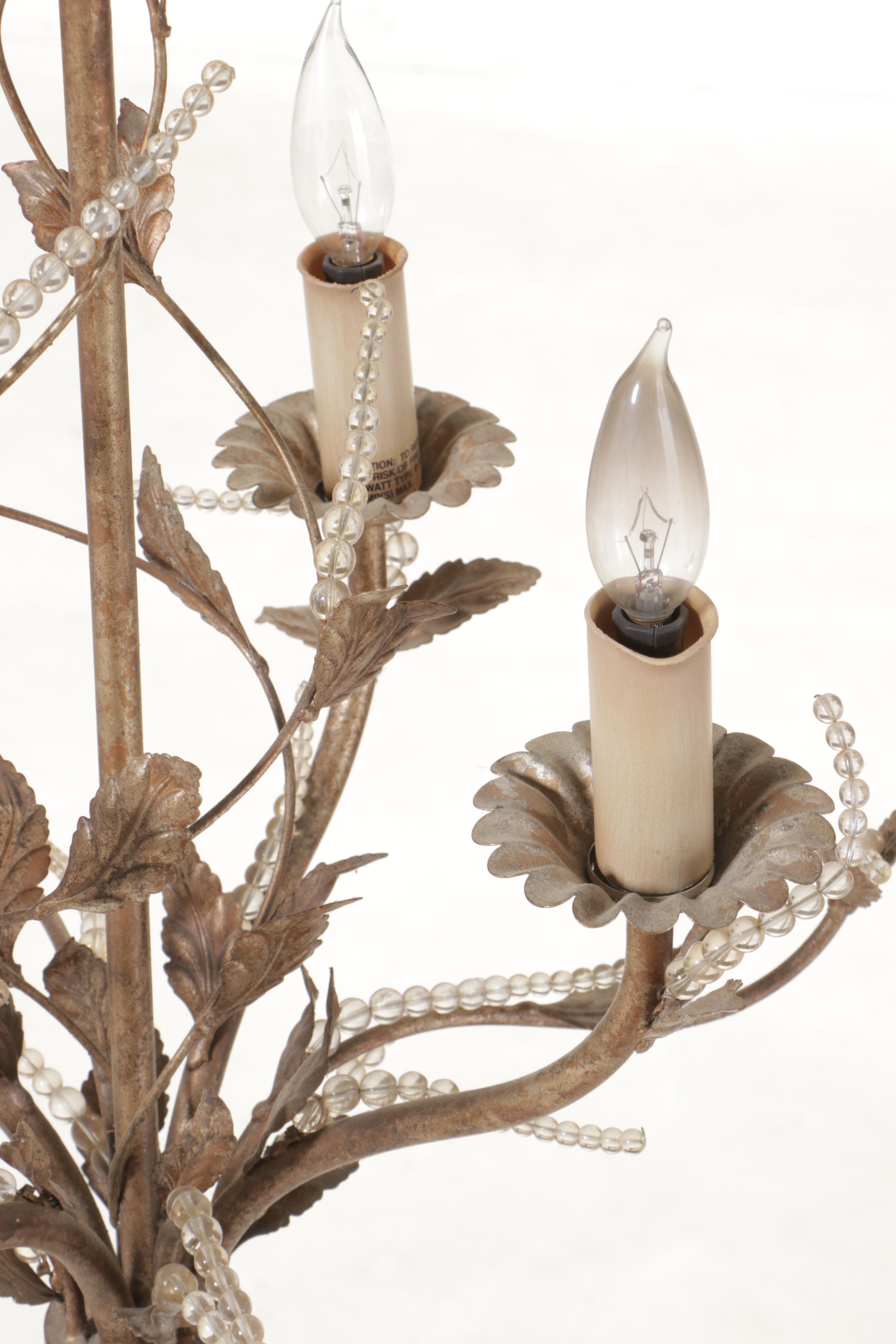 Italianate Style Patinated Metal Four-Light Chandelier with Beaded Accents