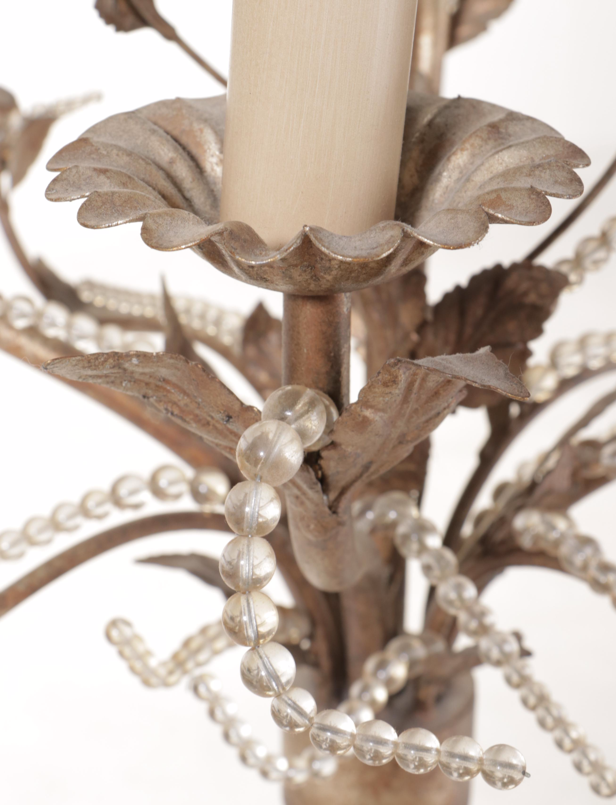 Italianate Style Patinated Metal Four-Light Chandelier with Beaded Accents