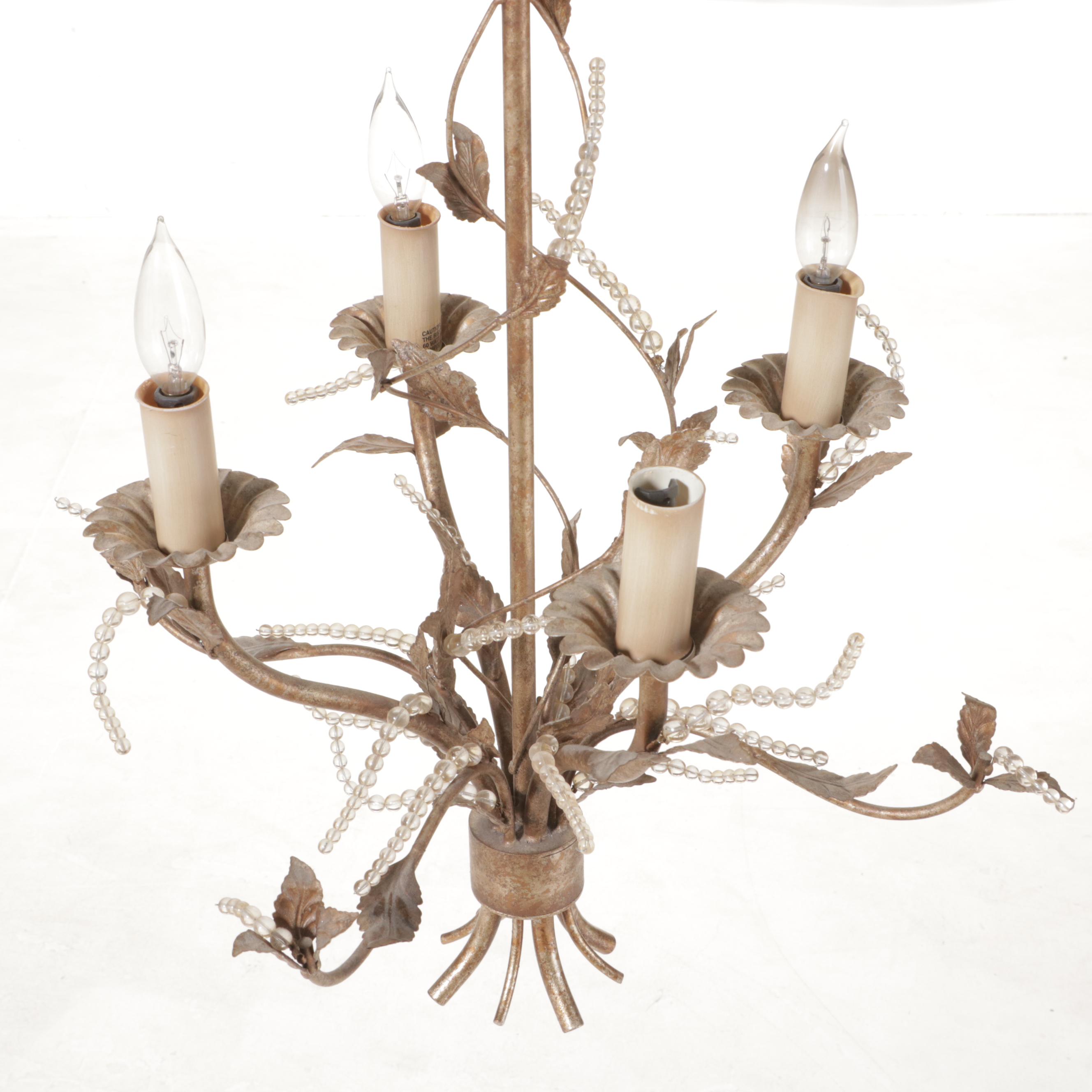 Italianate Style Patinated Metal Four-Light Chandelier with Beaded Accents