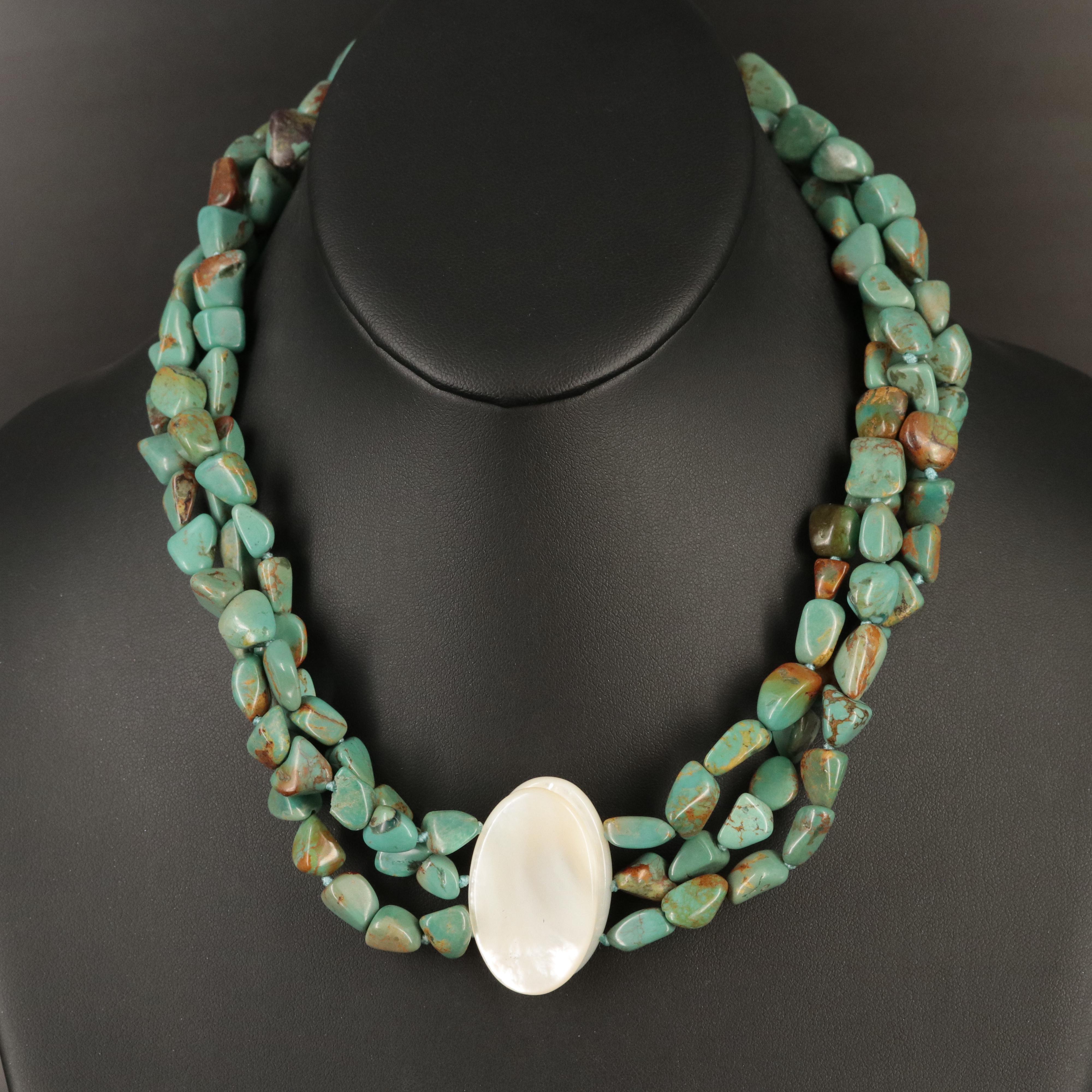 Turquoise and Mother-of-Pearl Torsade Necklace