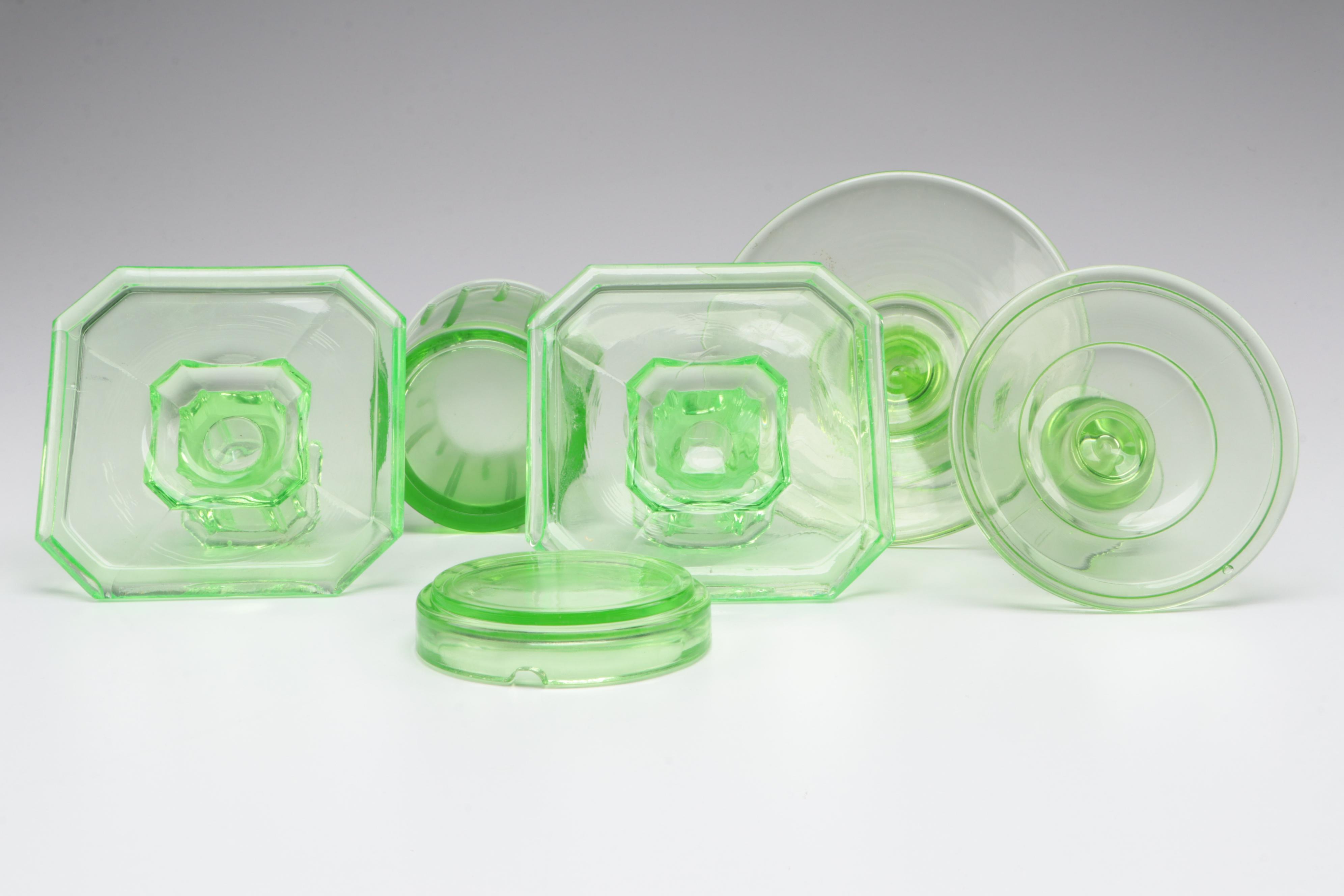 Hazel Atlas with Other Uranium and Clear Glass Canisters and Tableware