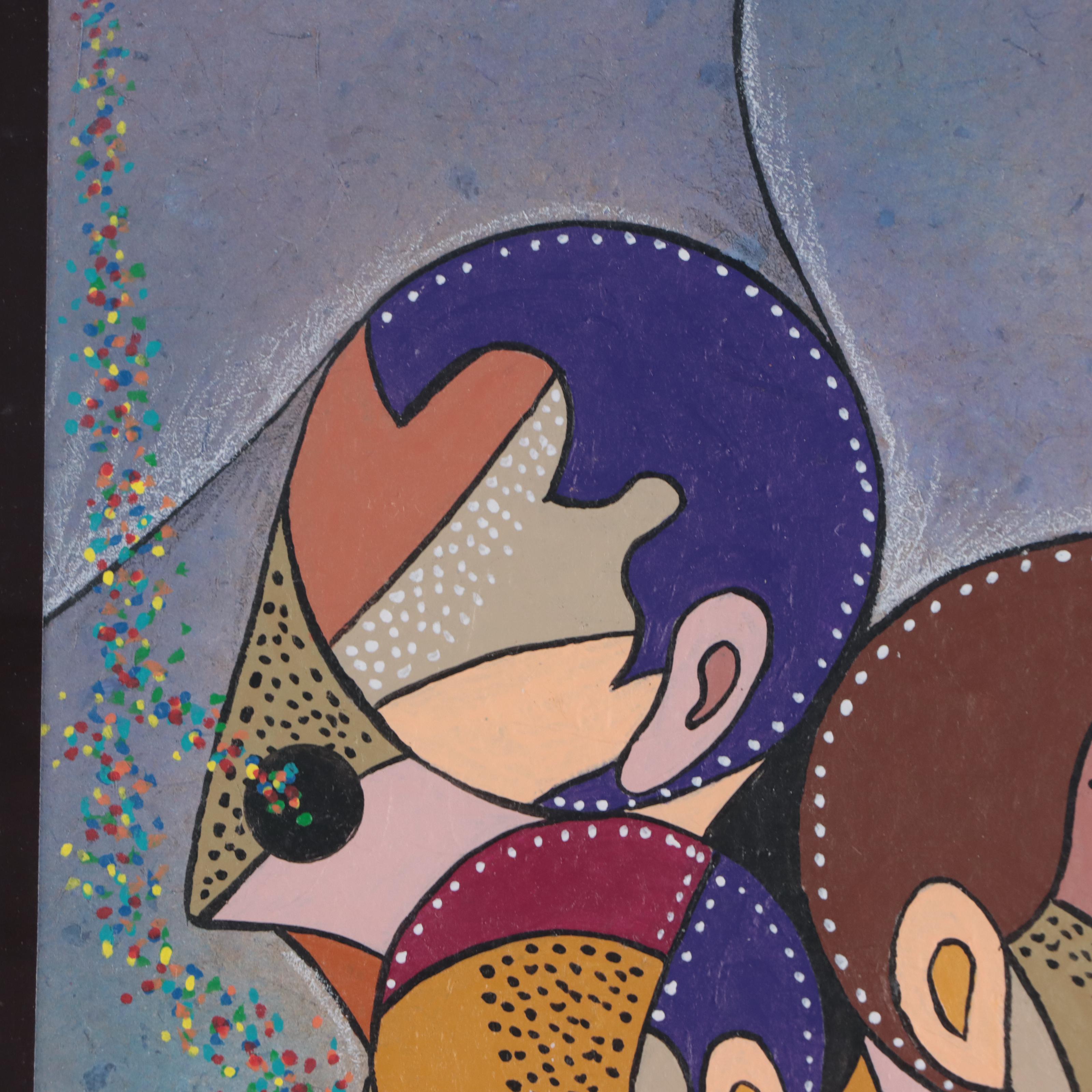 Ricardo Maya Abstract Figurative Mixed Media Painting, 21st Century