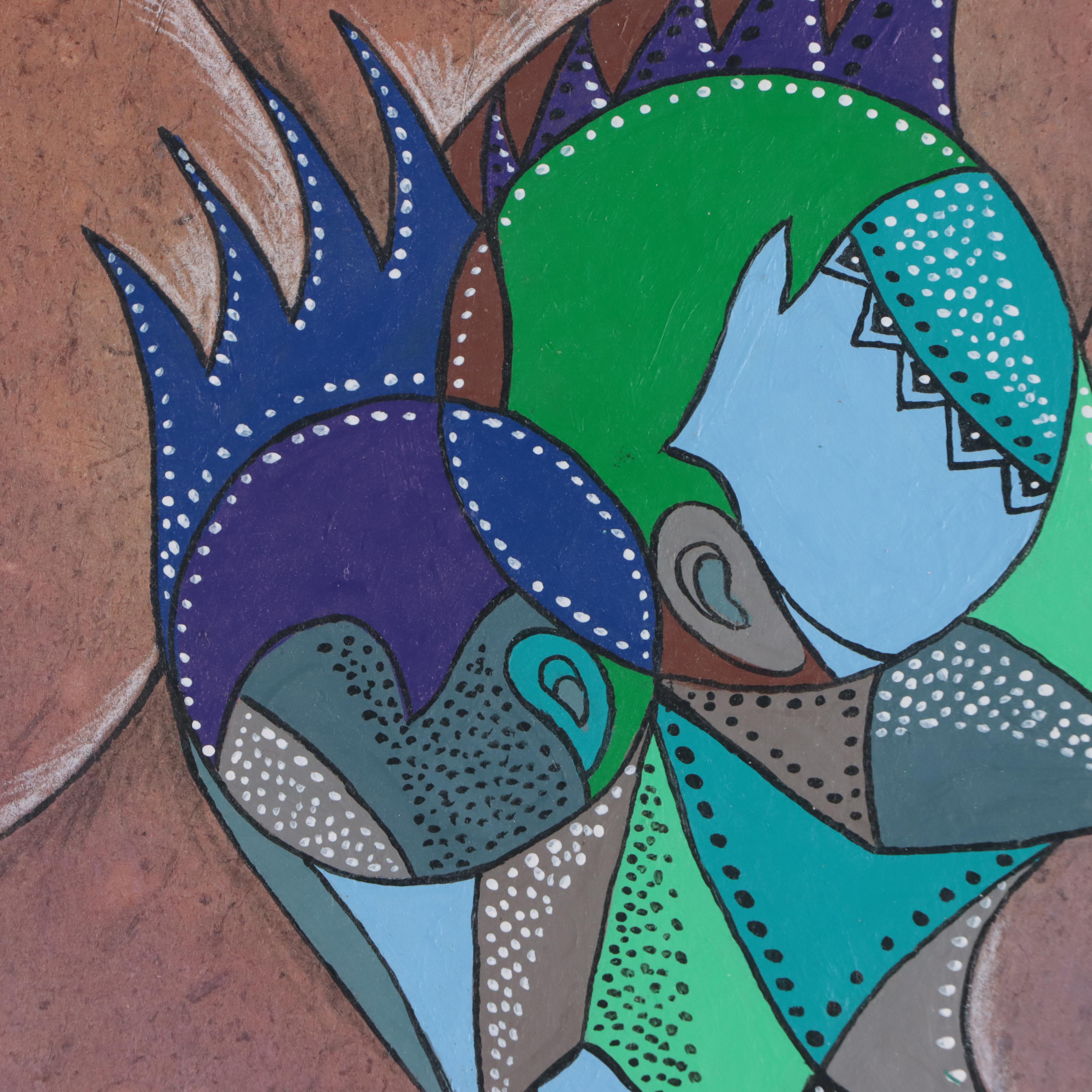 Ricardo Maya Abstract Figurative Mixed Media Painting, 21st Century