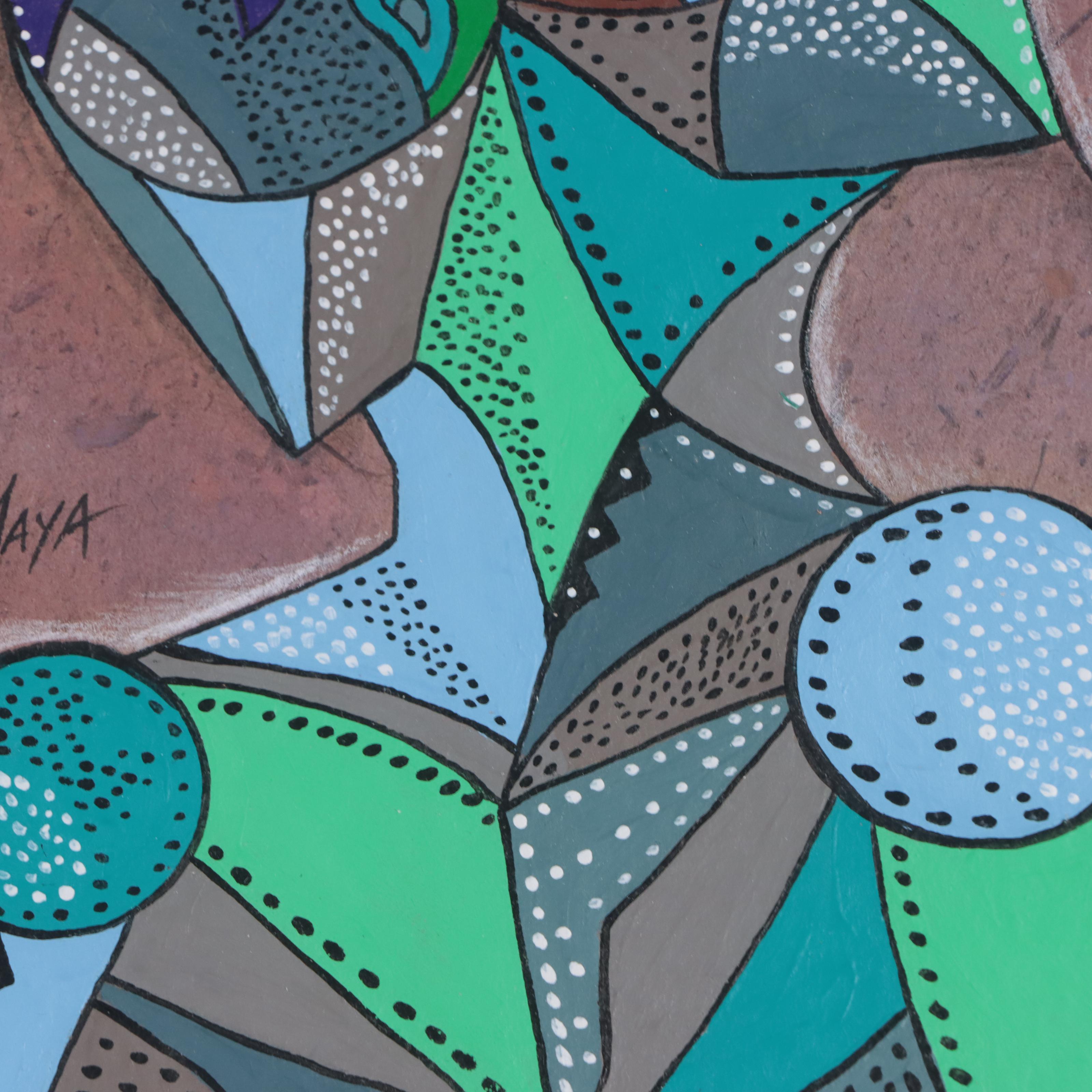 Ricardo Maya Abstract Figurative Mixed Media Painting, 21st Century