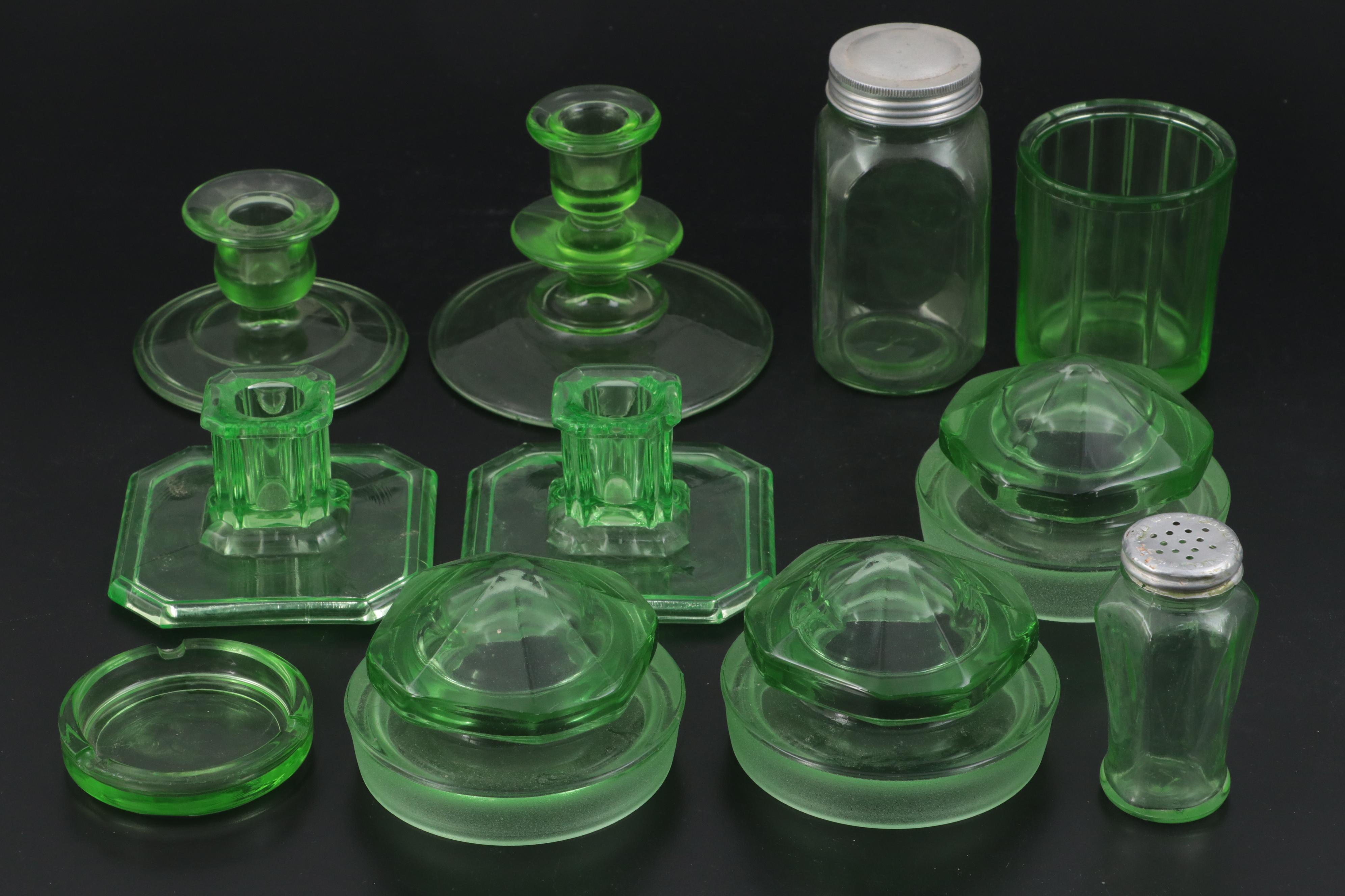Hazel Atlas with Other Uranium and Clear Glass Canisters and Tableware