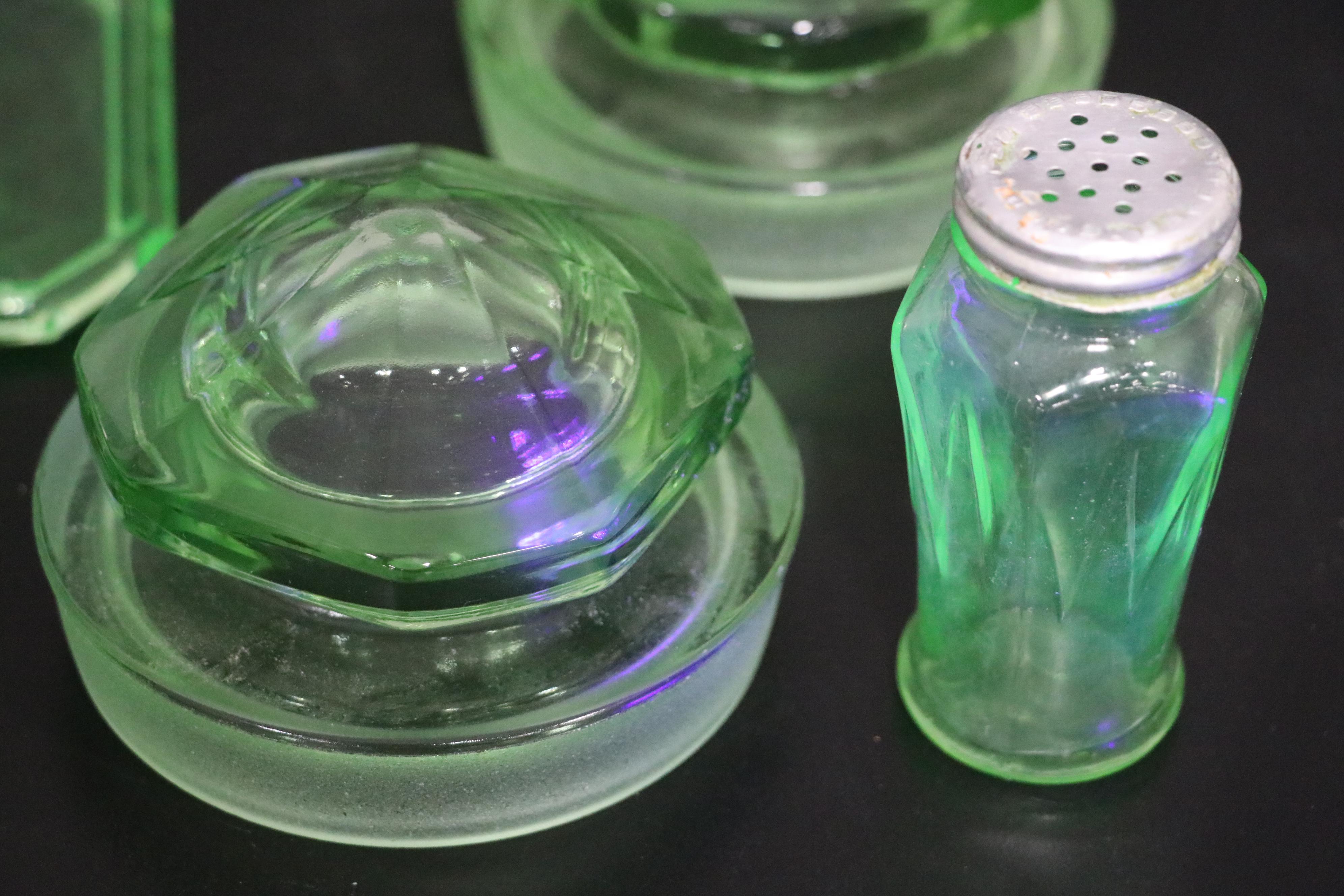 Hazel Atlas with Other Uranium and Clear Glass Canisters and Tableware