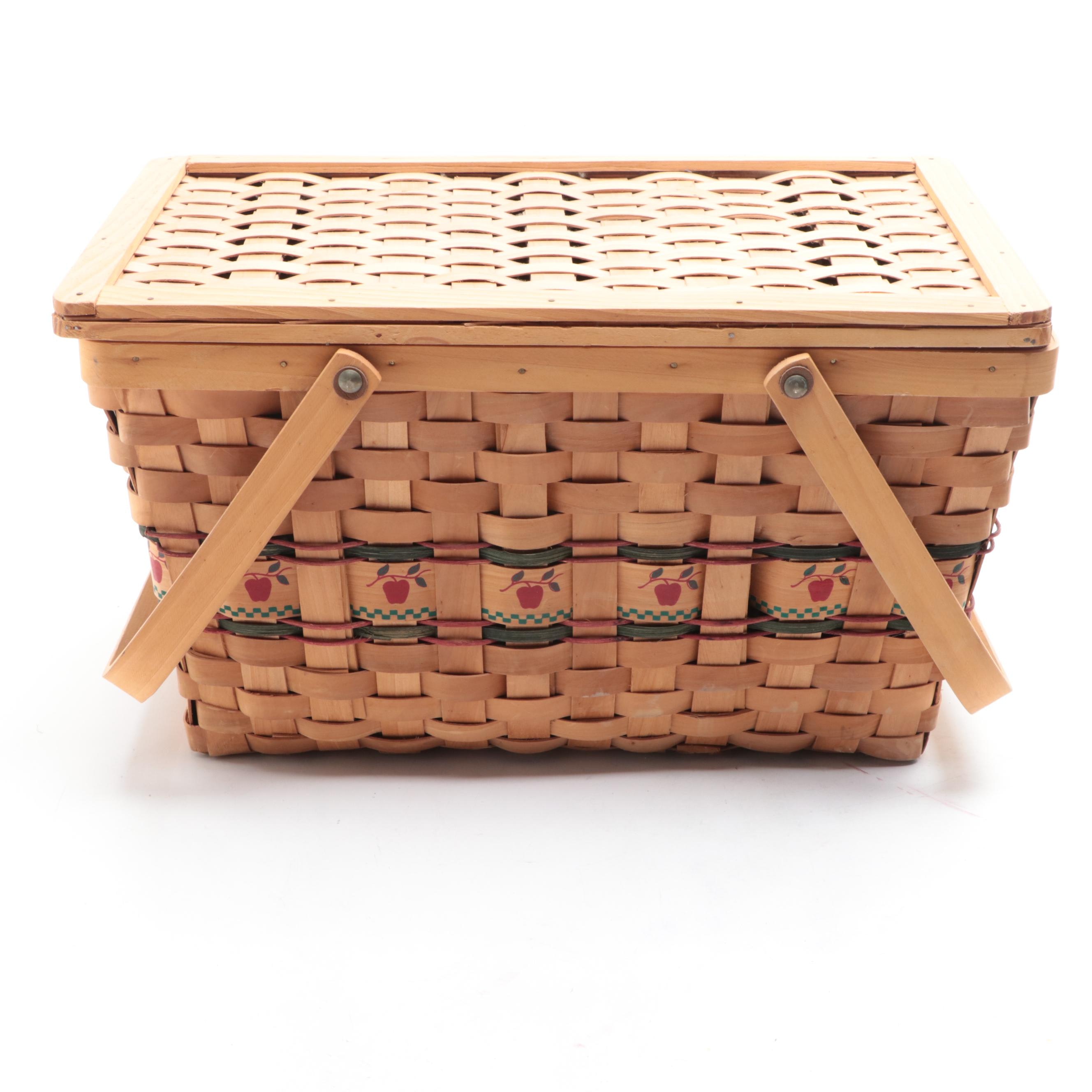 Woven Split Wood Picnic Basket with Gothamware Plastic Plates and Cups