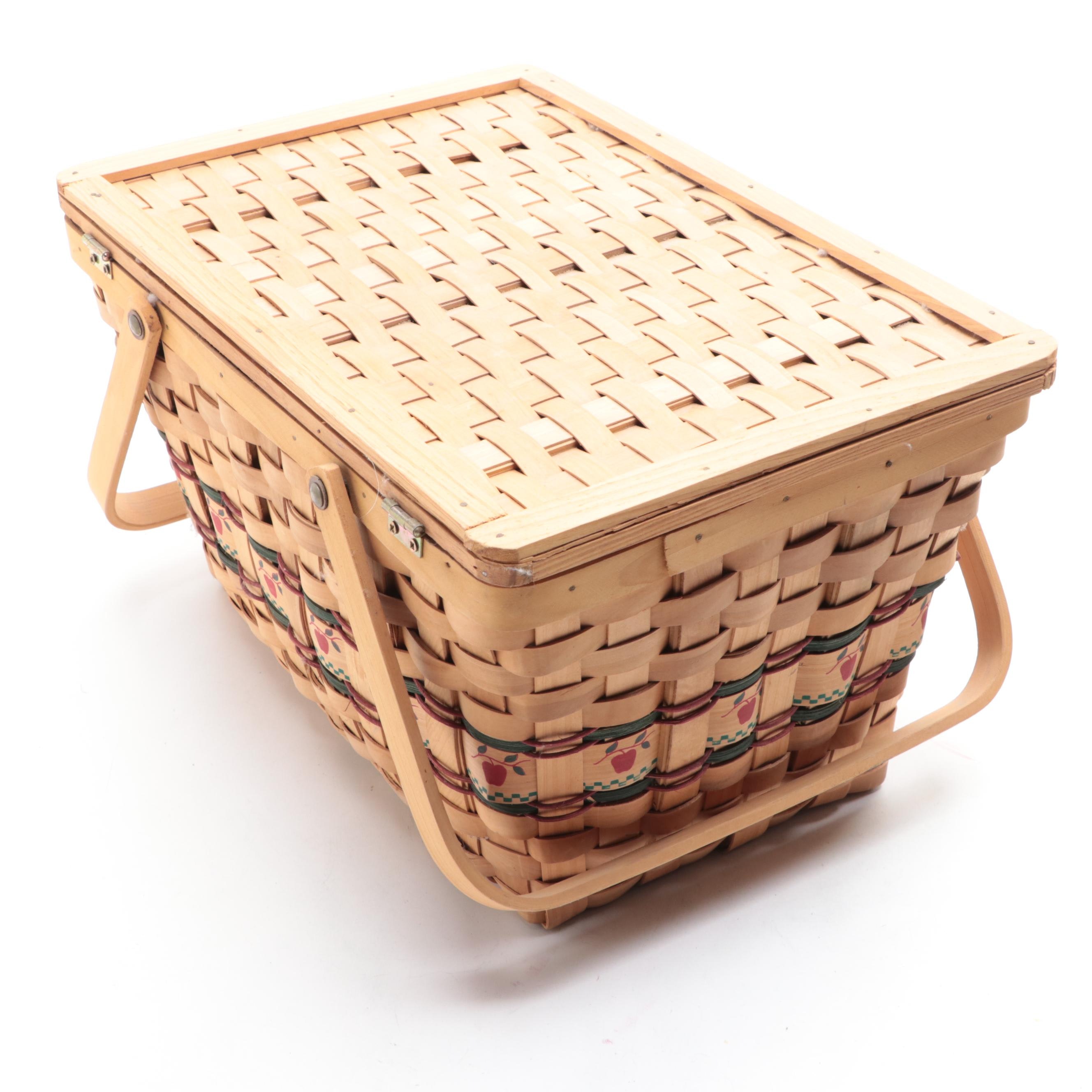 Woven Split Wood Picnic Basket with Gothamware Plastic Plates and Cups