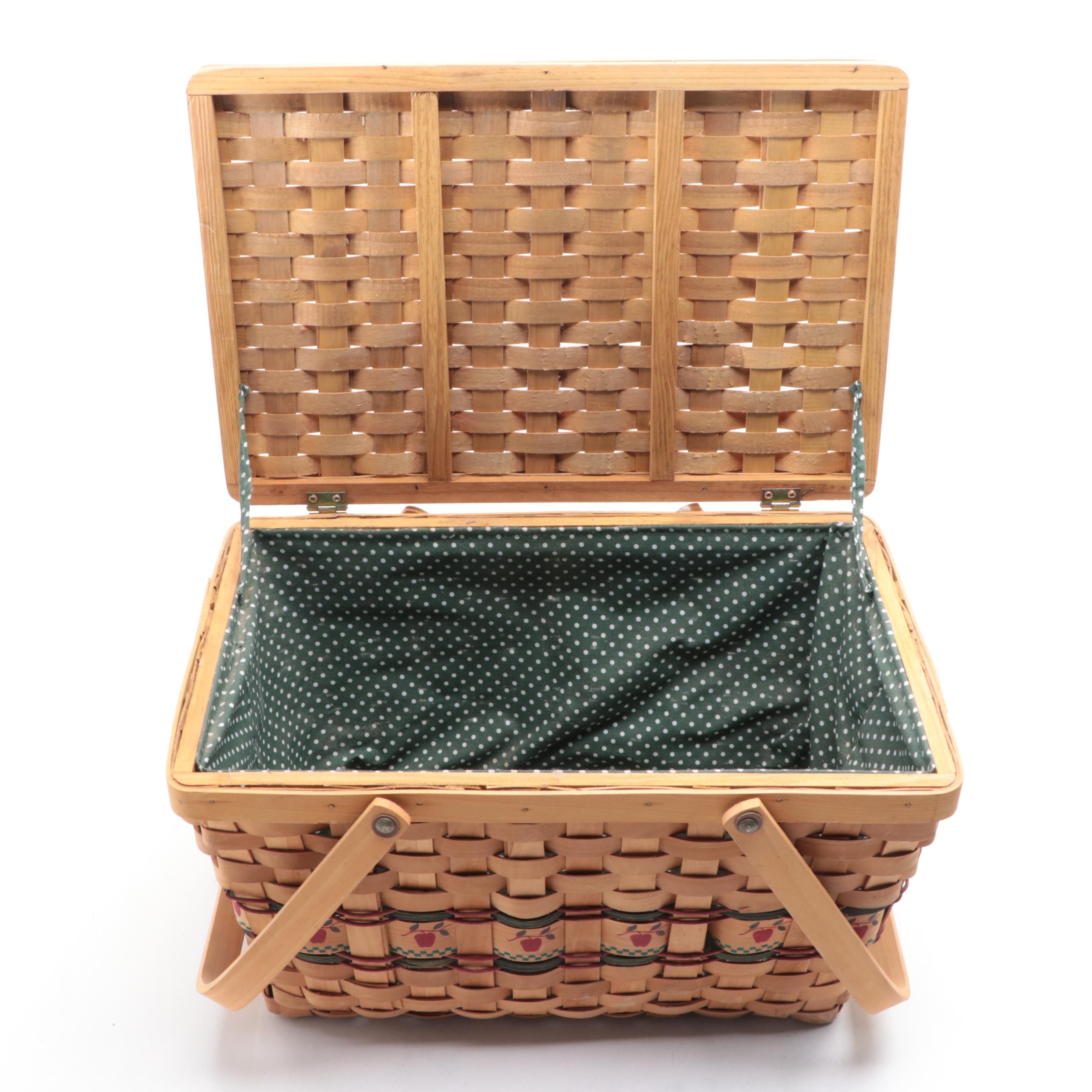 Woven Split Wood Picnic Basket with Gothamware Plastic Plates and Cups