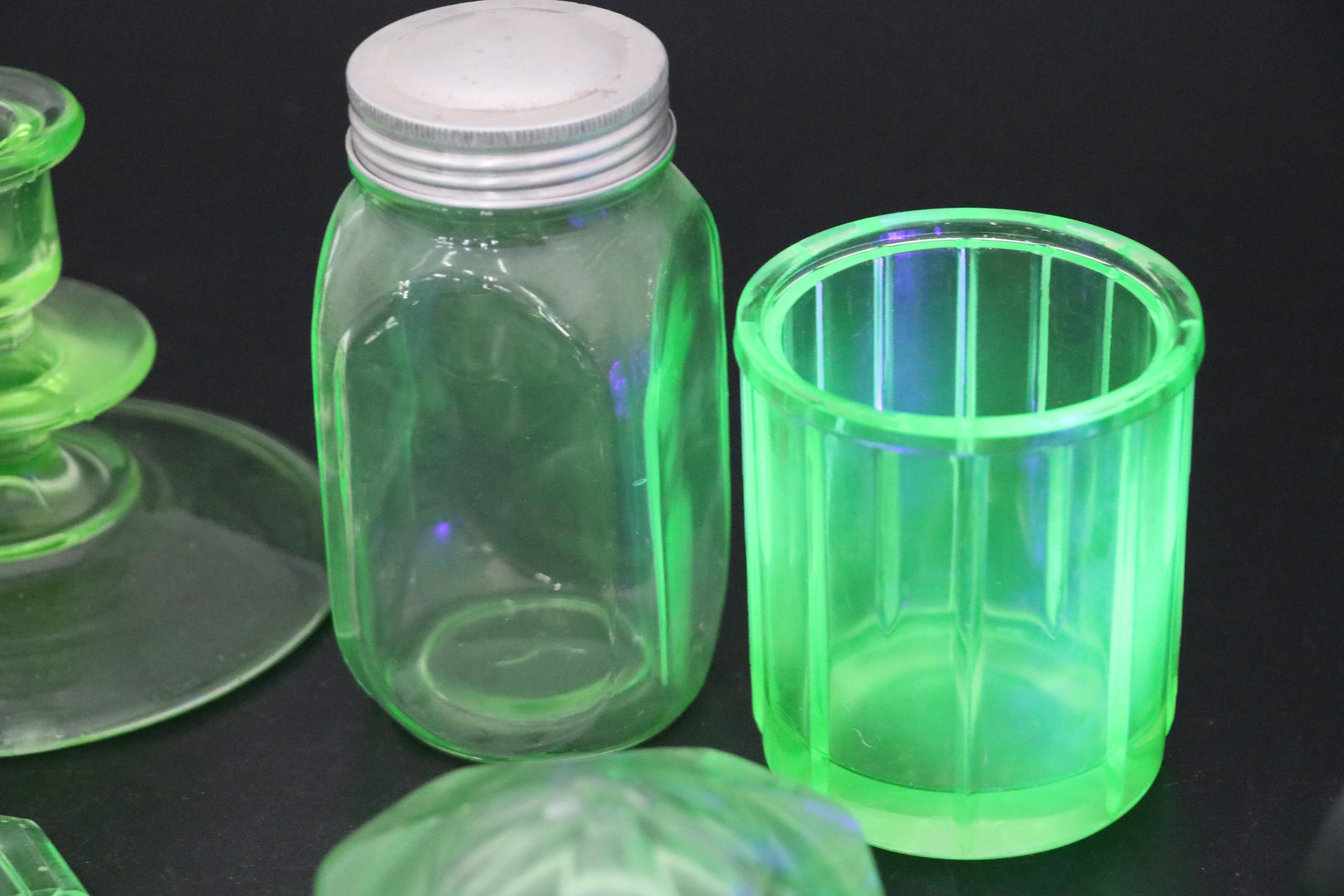Hazel Atlas with Other Uranium and Clear Glass Canisters and Tableware
