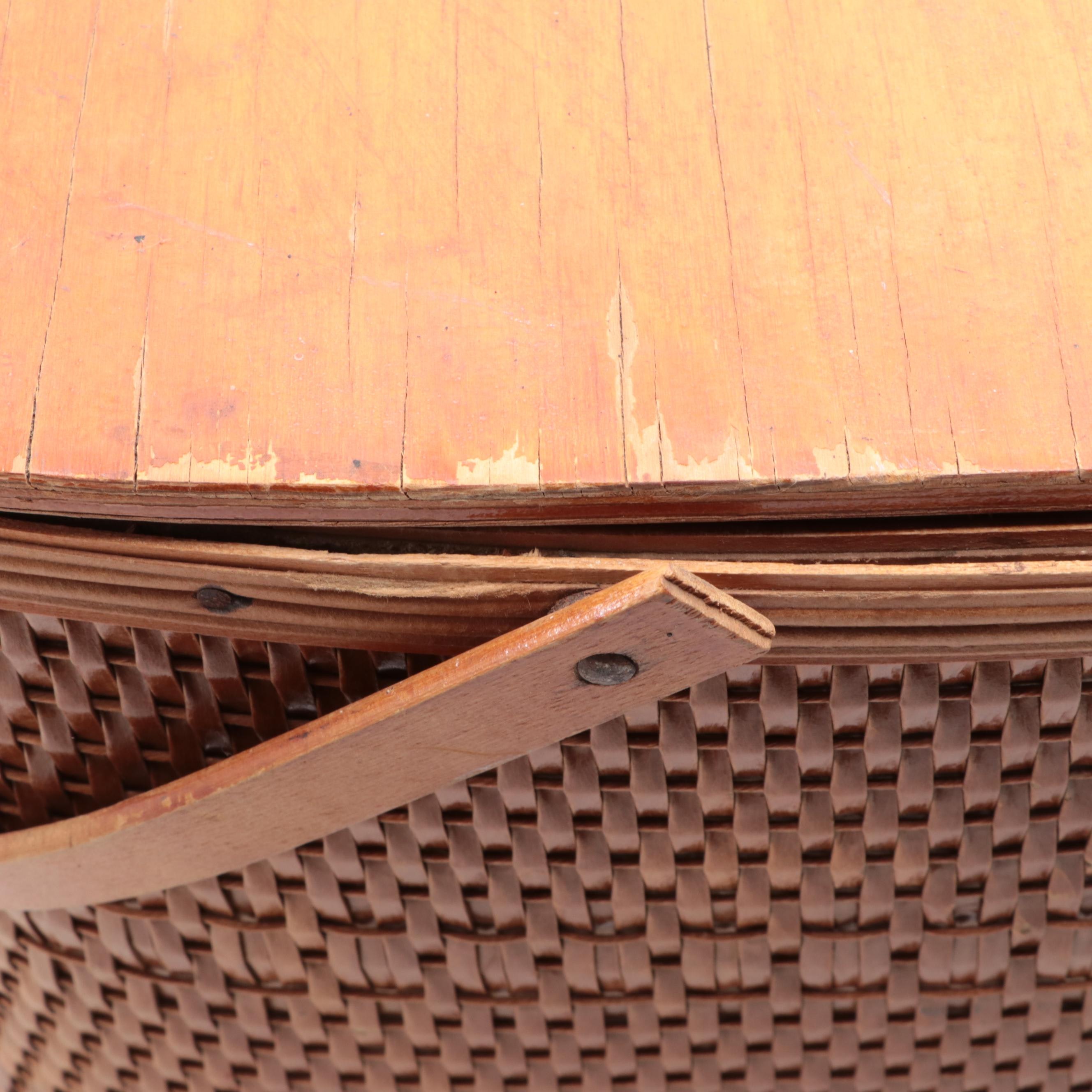 Woven Split Wood Picnic Basket with Gothamware Plastic Plates and Cups