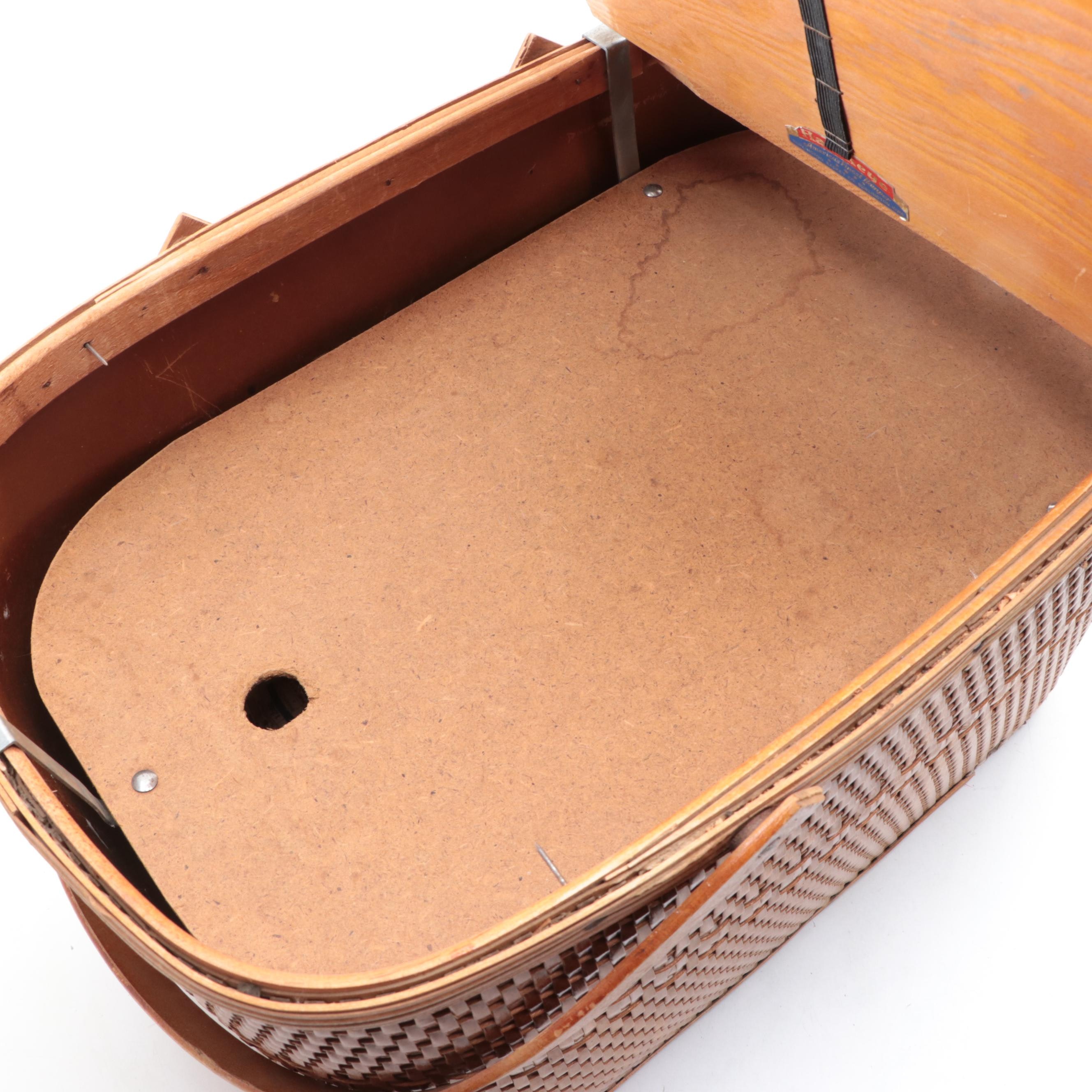 Woven Split Wood Picnic Basket with Gothamware Plastic Plates and Cups