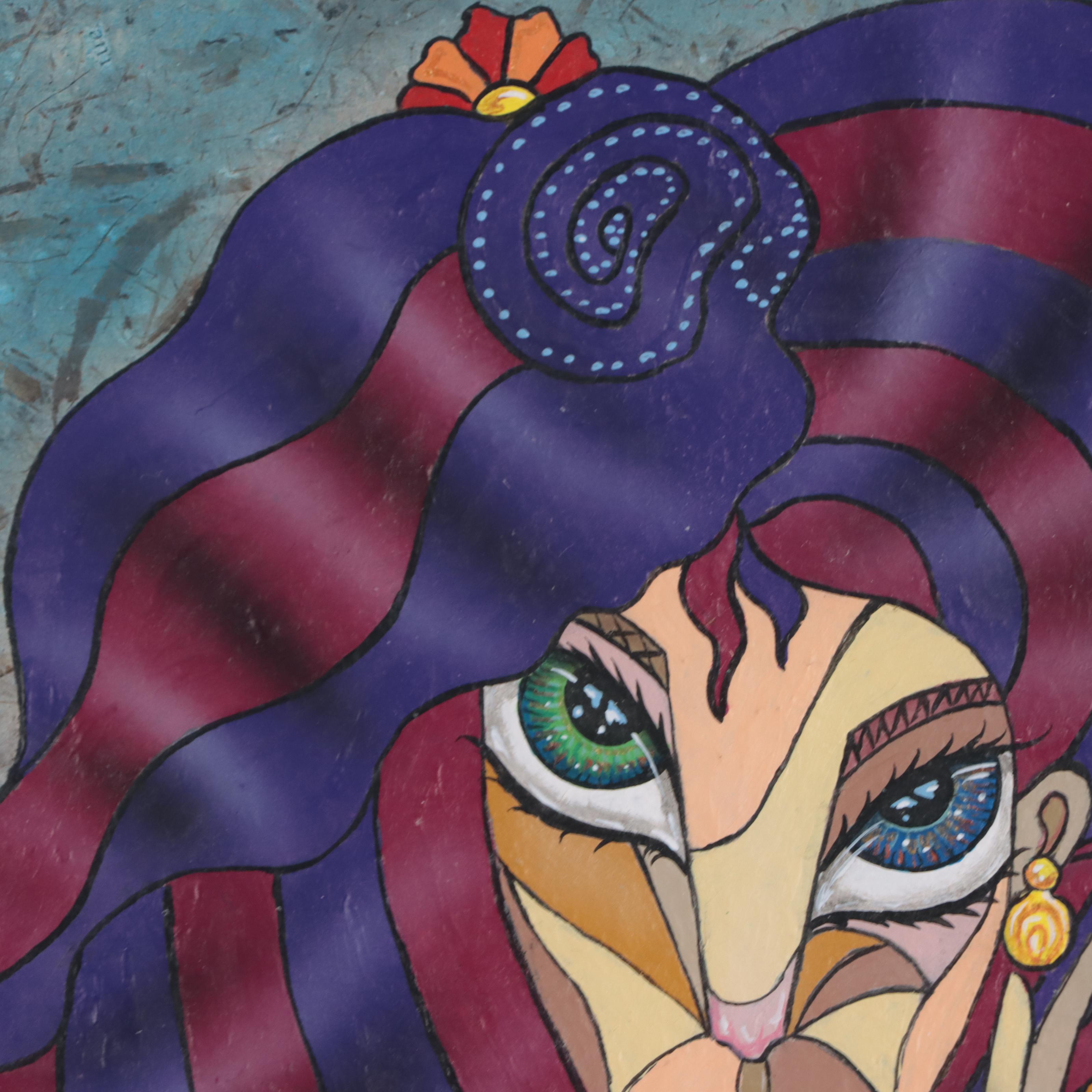 Ricardo Maya Portrait Mixed Media Painting, 21st Century