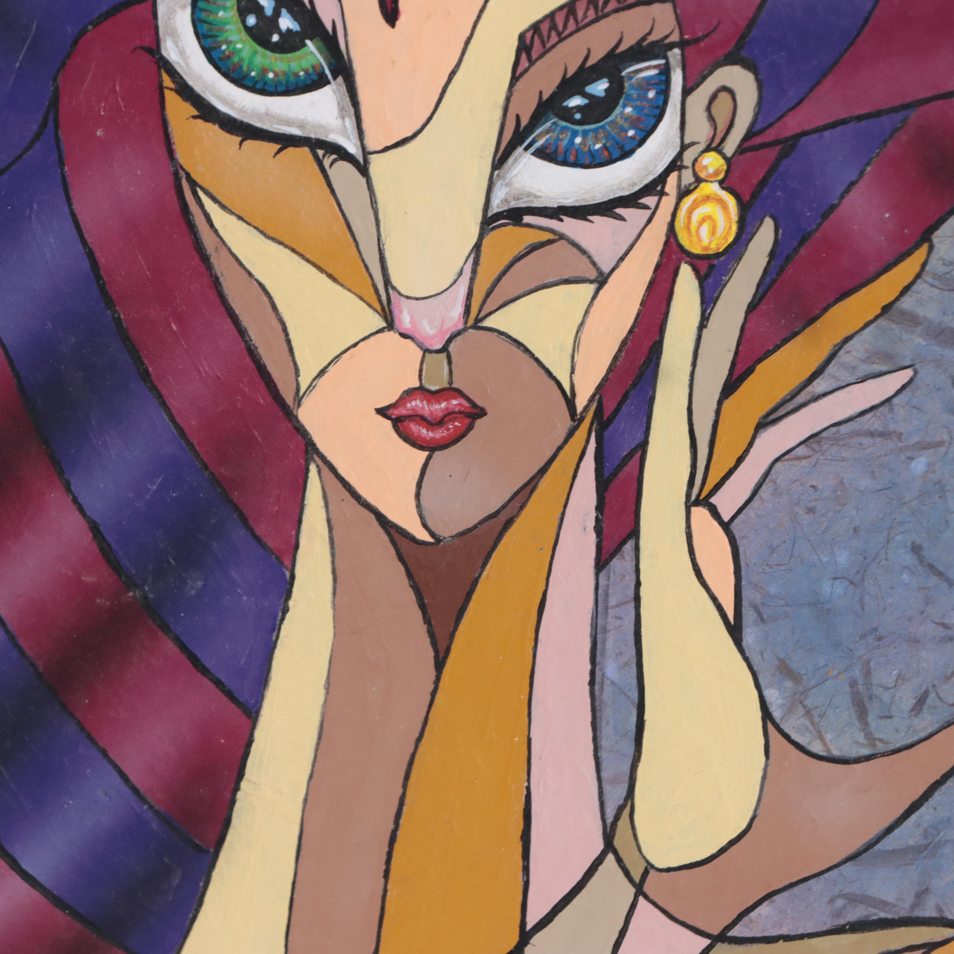 Ricardo Maya Portrait Mixed Media Painting, 21st Century