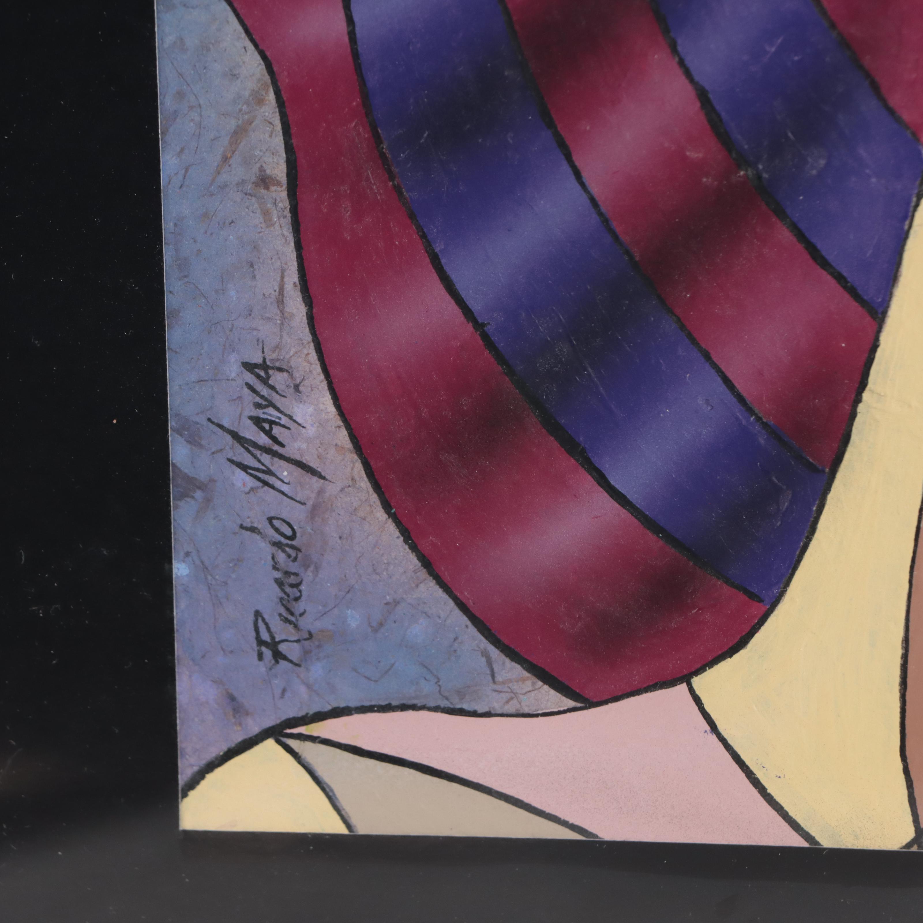 Ricardo Maya Portrait Mixed Media Painting, 21st Century