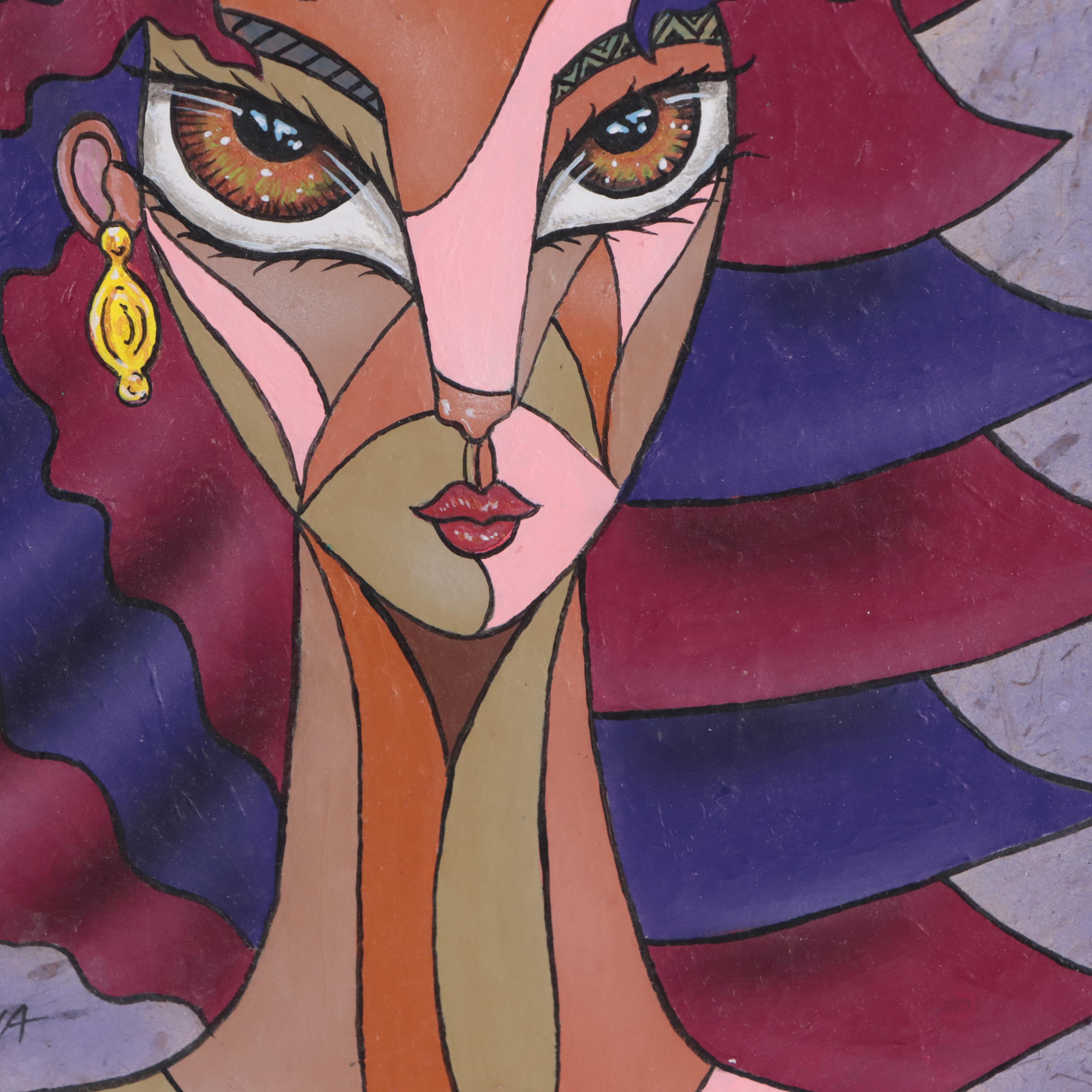 Ricardo Maya Portrait Mixed Media Painting, 21st Century