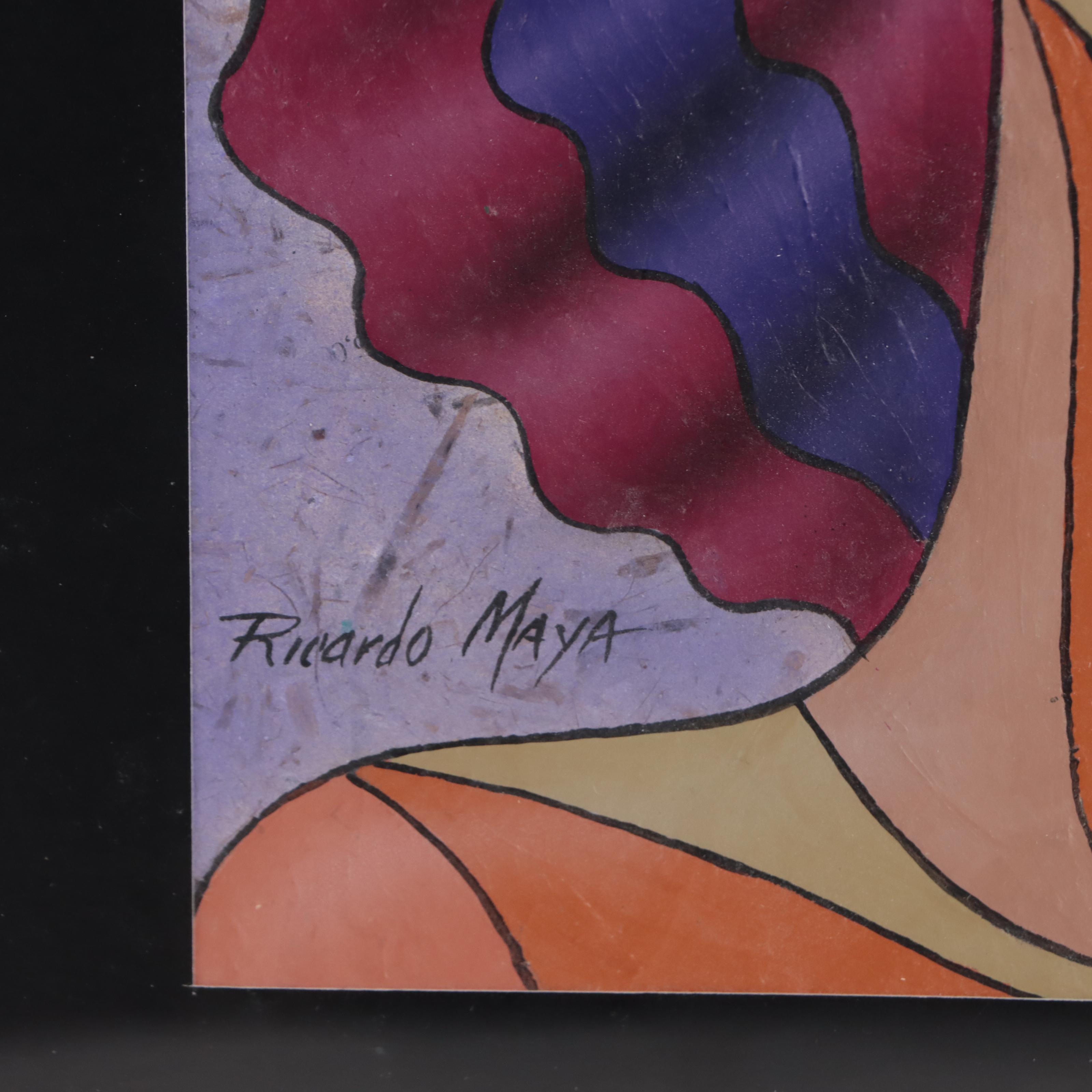 Ricardo Maya Portrait Mixed Media Painting, 21st Century