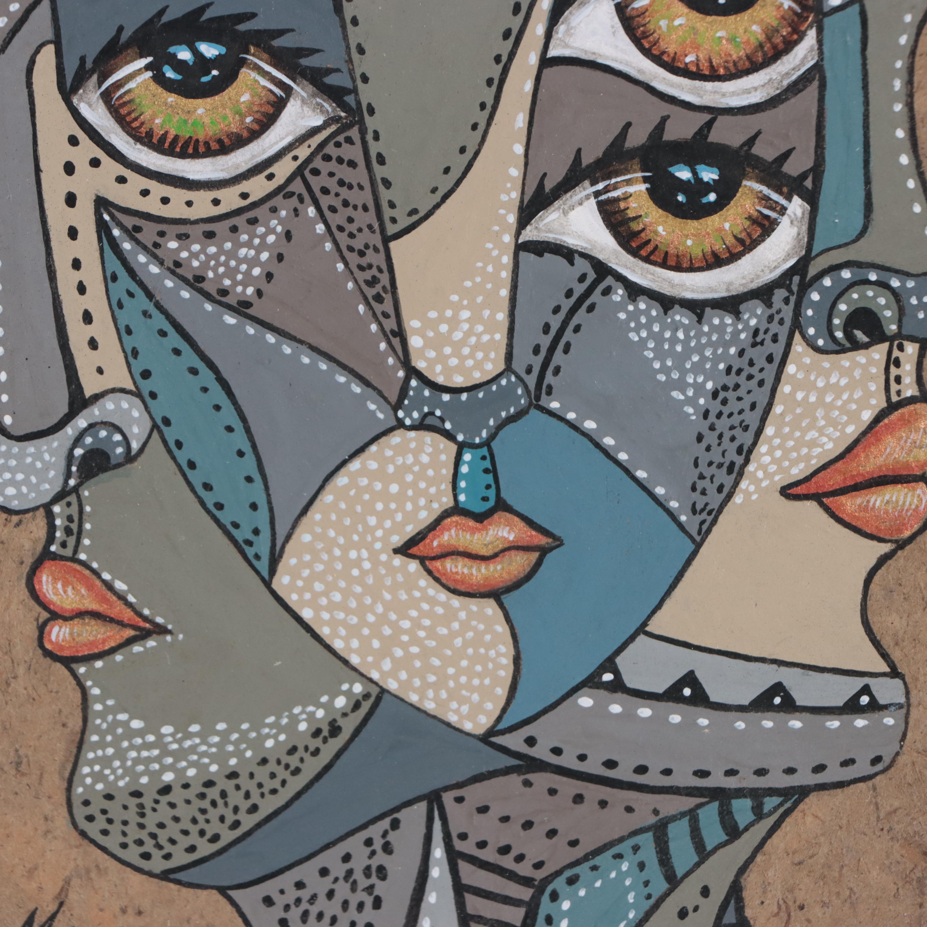 Ricardo Maya Portrait Mixed Media Painting, 21st Century