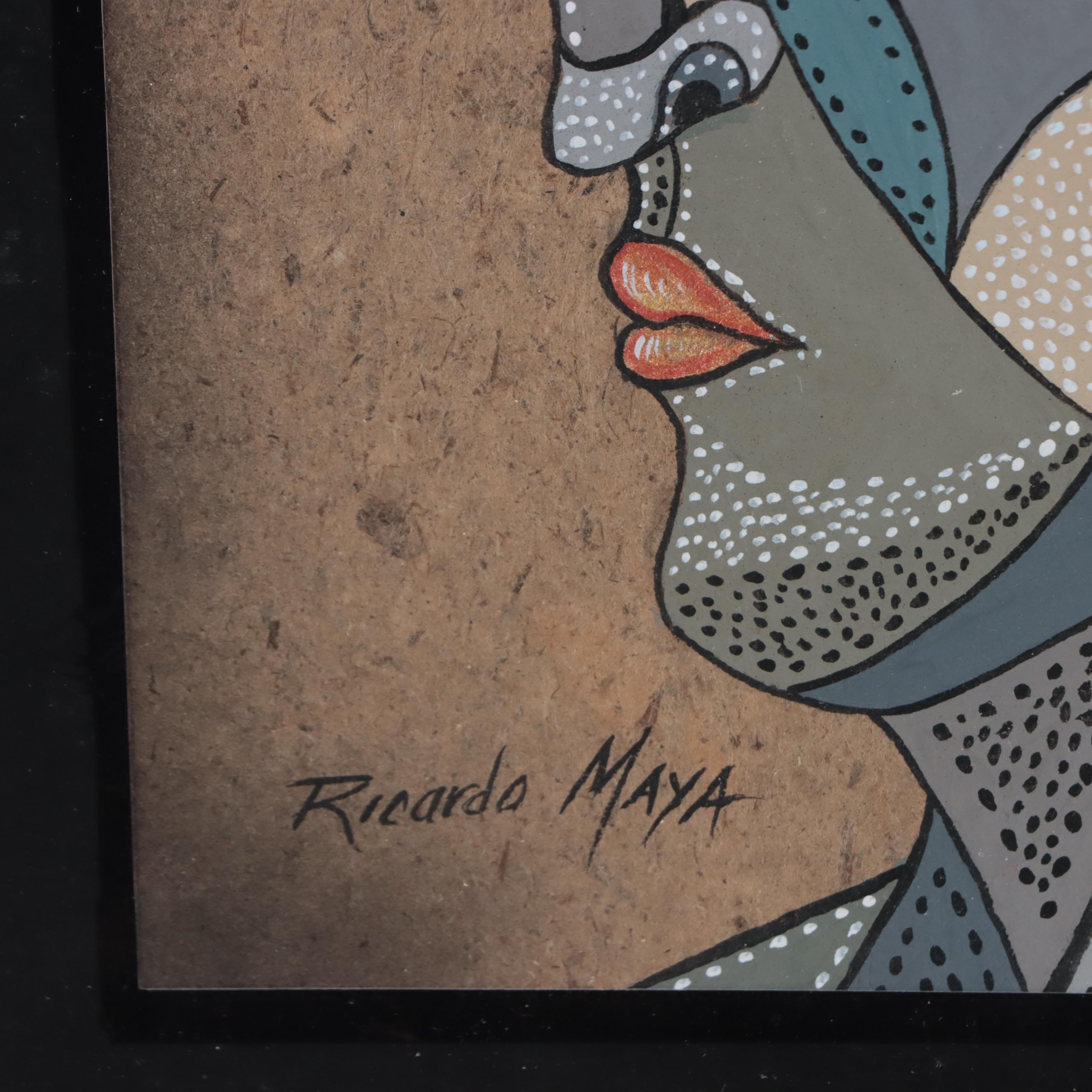 Ricardo Maya Portrait Mixed Media Painting, 21st Century