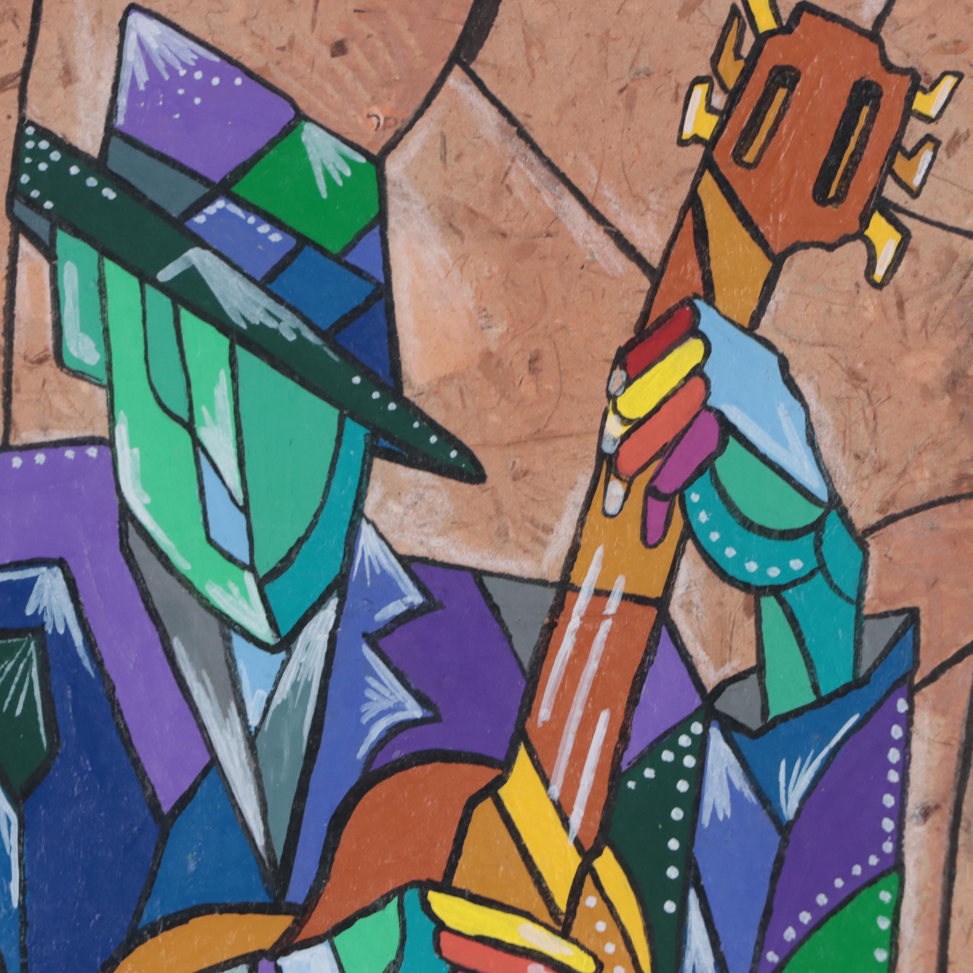 Ricardo Maya Figurative Mixed Media Painting of Musician, 21st Century