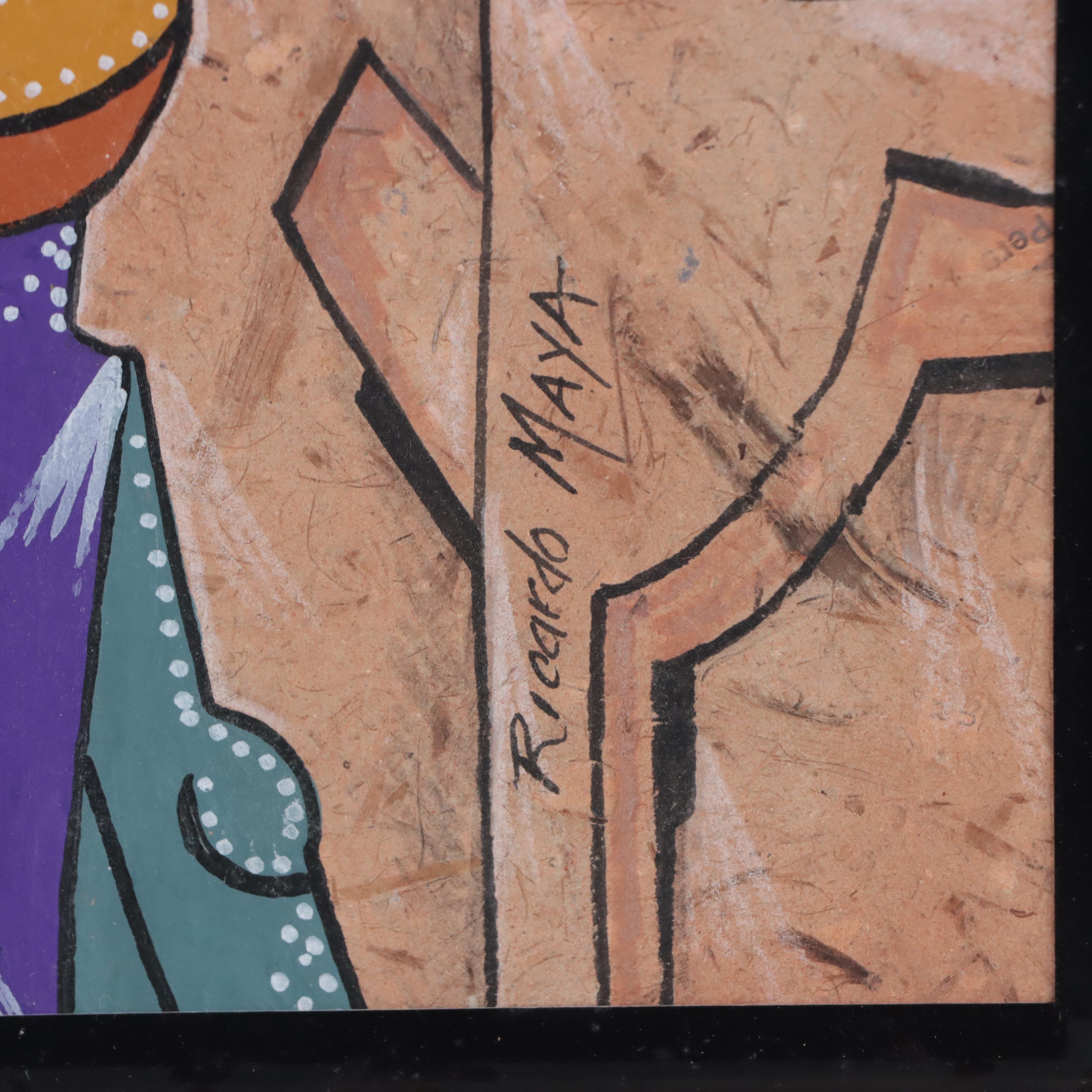 Ricardo Maya Figurative Mixed Media Painting of Musician, 21st Century