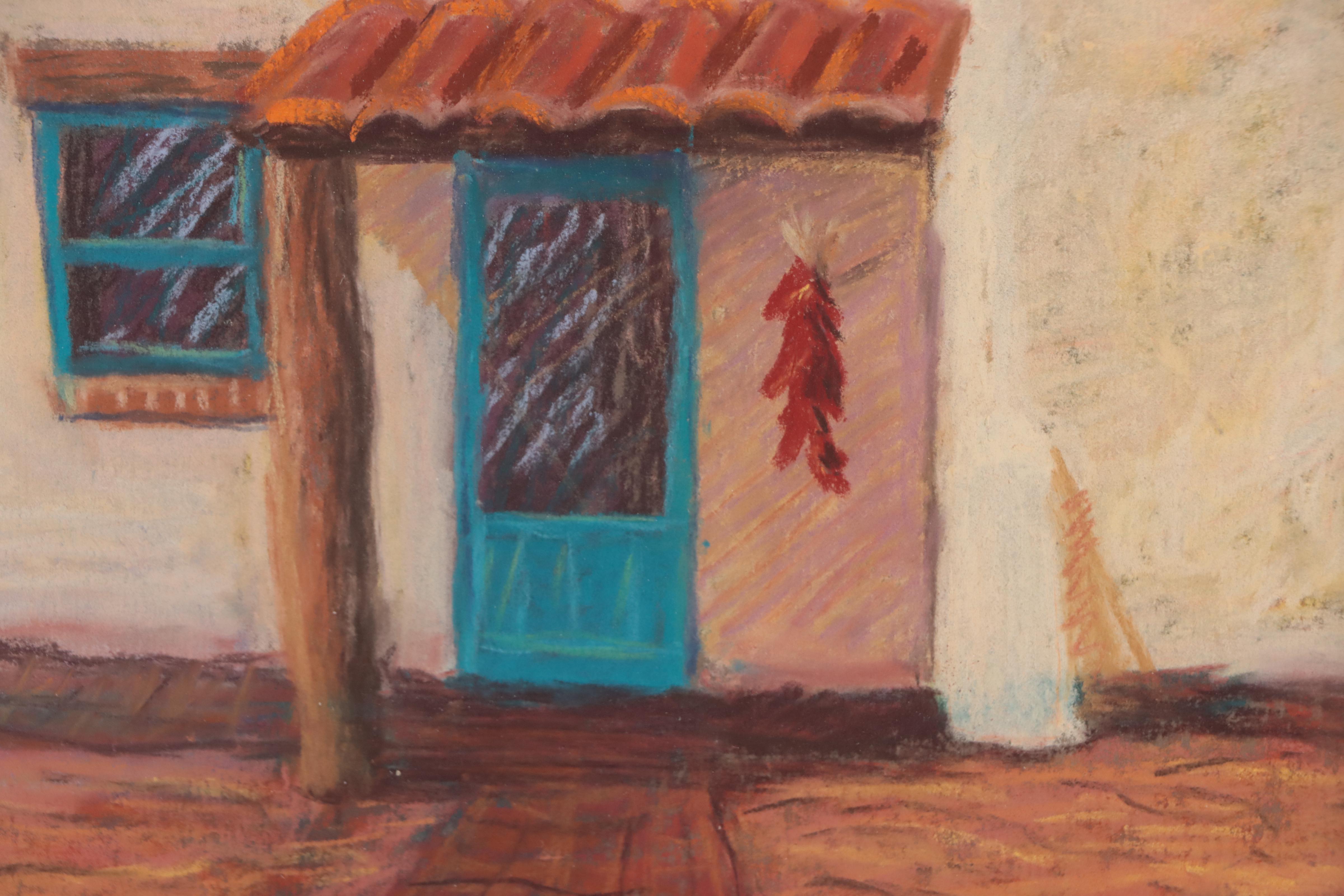 Doyne Southwest Adobe Dwelling Landscape Pastel Drawing