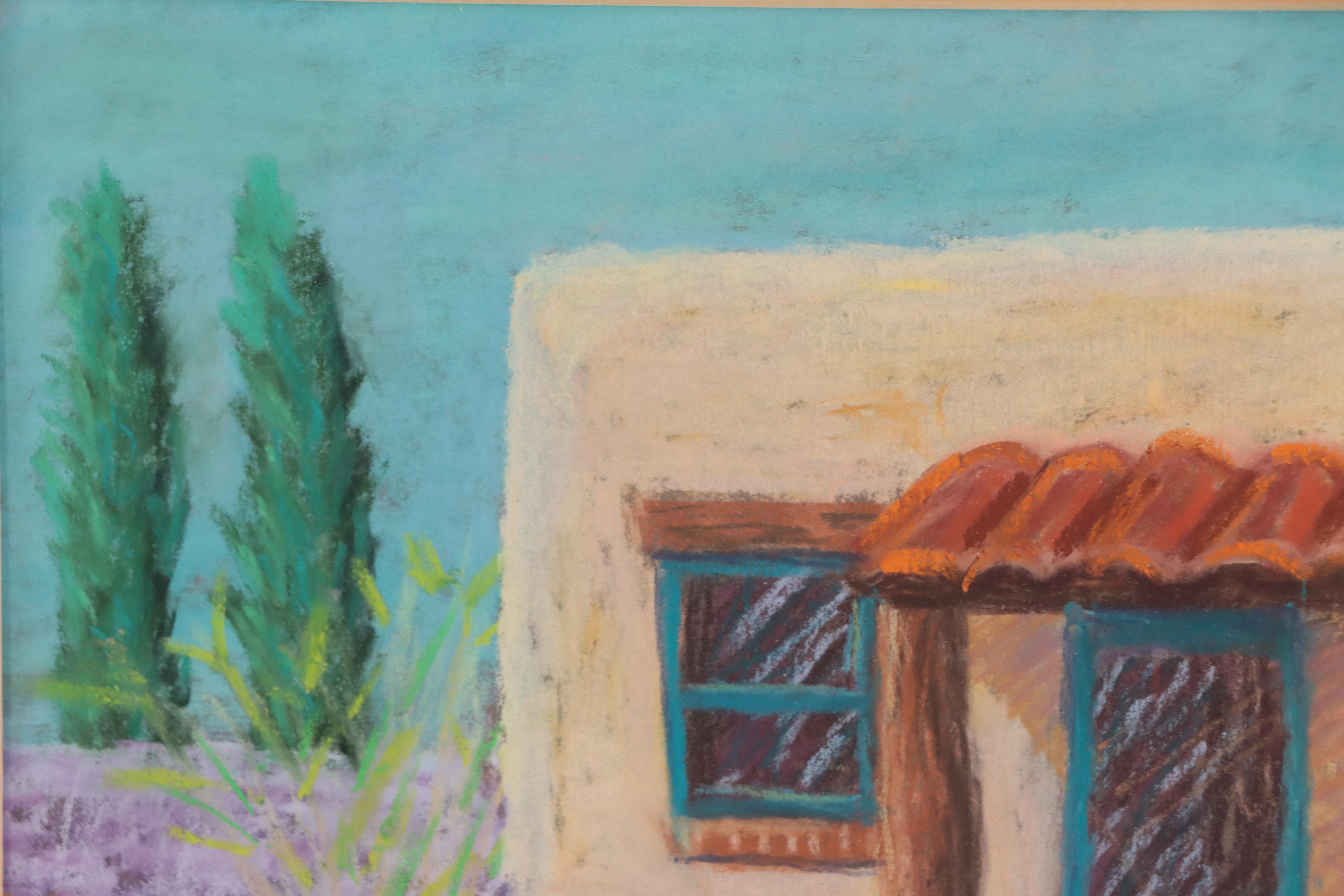Doyne Southwest Adobe Dwelling Landscape Pastel Drawing